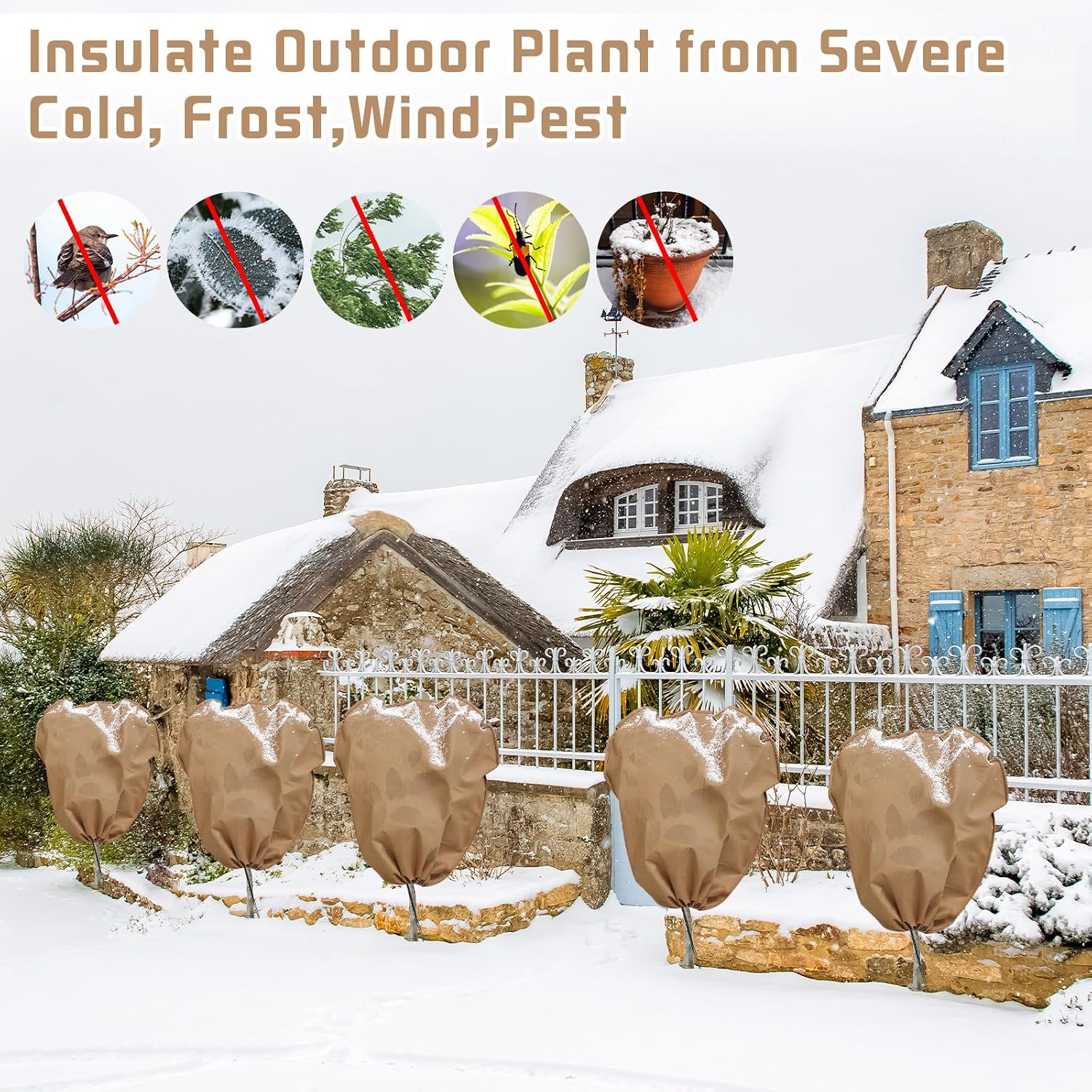 12 Pcs Winter Plant Covers Freeze Protection Reusable Plant Protector Bag with Drawstring Warm Shrubs Cover Frost