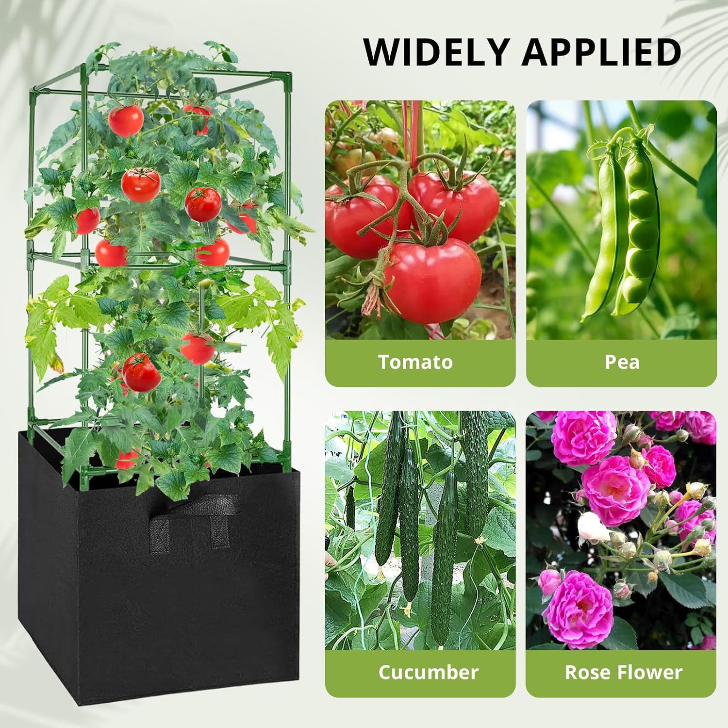 3 Pack Tomato Cages with 17 Gallon Grow Bags, 47” Heavy Duty Square Tomato Plant Stakes Support Cages Trellis for