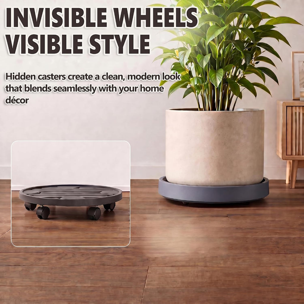 12Inch Plant Caddy with Hidden Wheels for Large Pots | 2Pack Plant Stands with Wheels, Heavy Duty Rolling Plant Base
