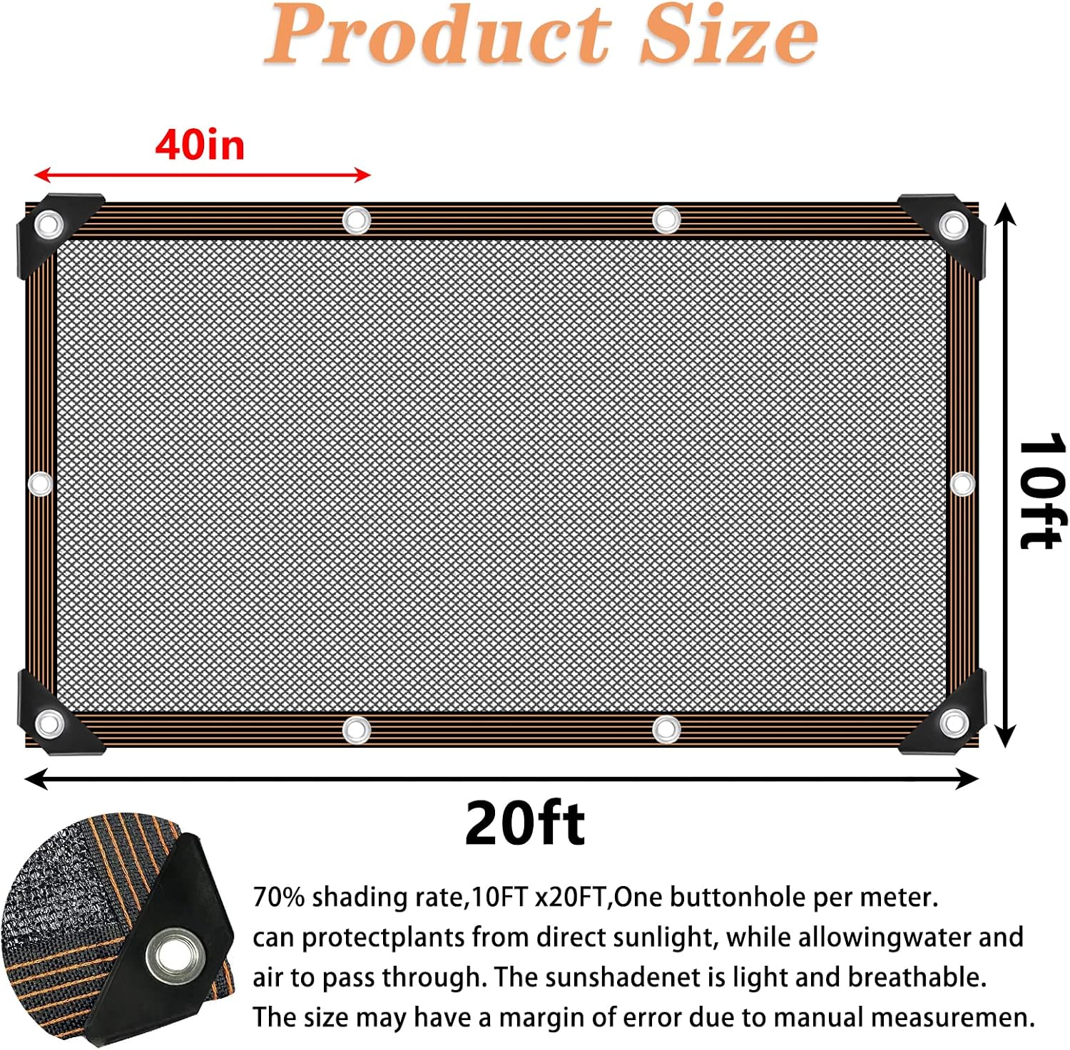10x20FT Shade Cloth - for Garden Plants Greenhouse,70% Sunblock Shade Neting -for Outdoor Garden Pergola Patio Lawn