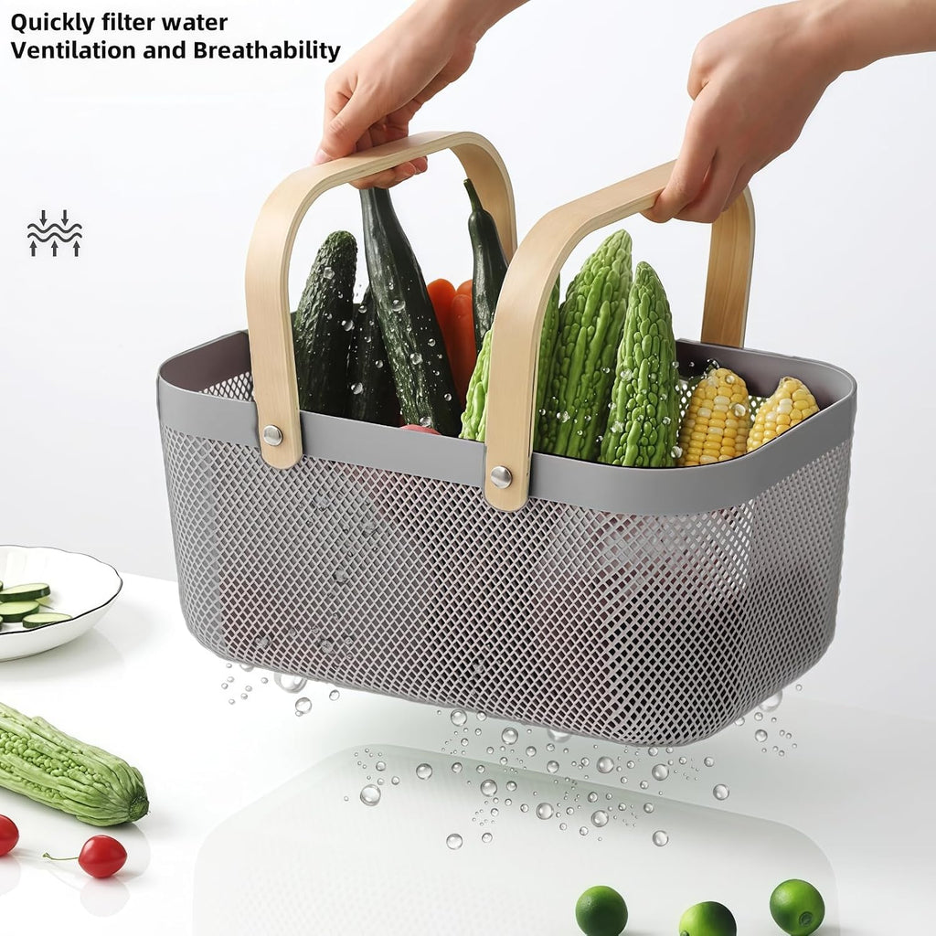 3pcs Collapsible Wooden Handle Plastic Harvest Basket - Rectangular Garden Storage Basket for Picking and Collecting