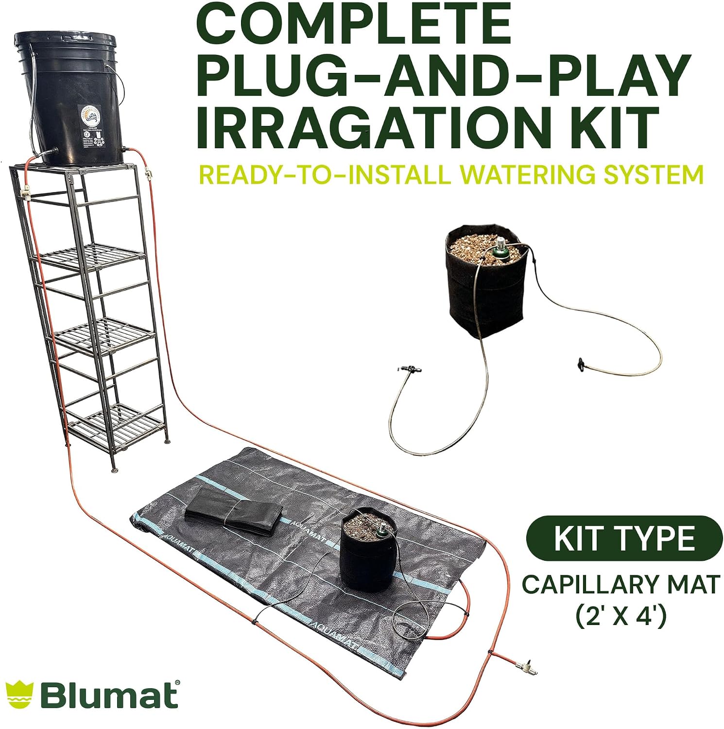 Grow Tent Irrigation Preset Blumat Kit for 2' x 4' Capillary Mat (Bucket not Included)