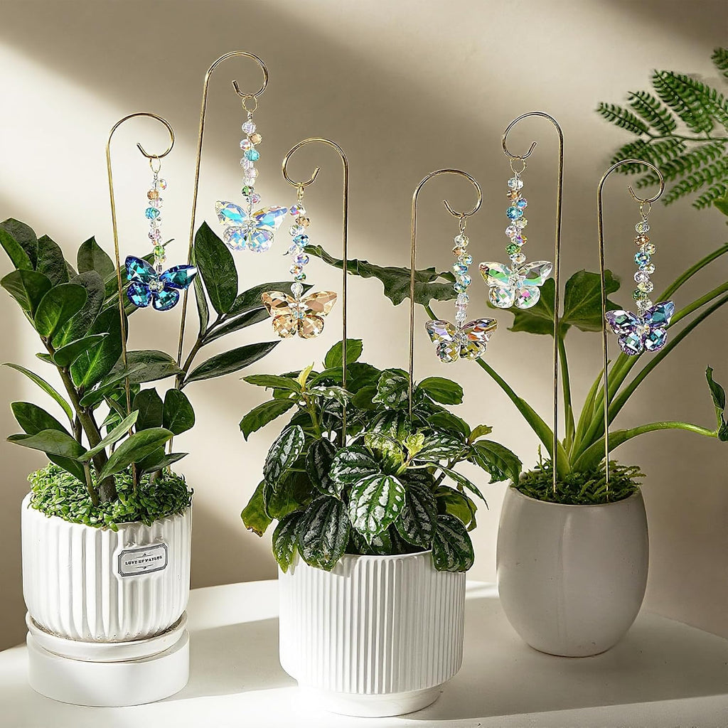 6 Pcs Colorful Butterfly Crystal Suncatcher Garden Plant Stake Plant Stake | Crystal Butterfly Garden Stakes Plant