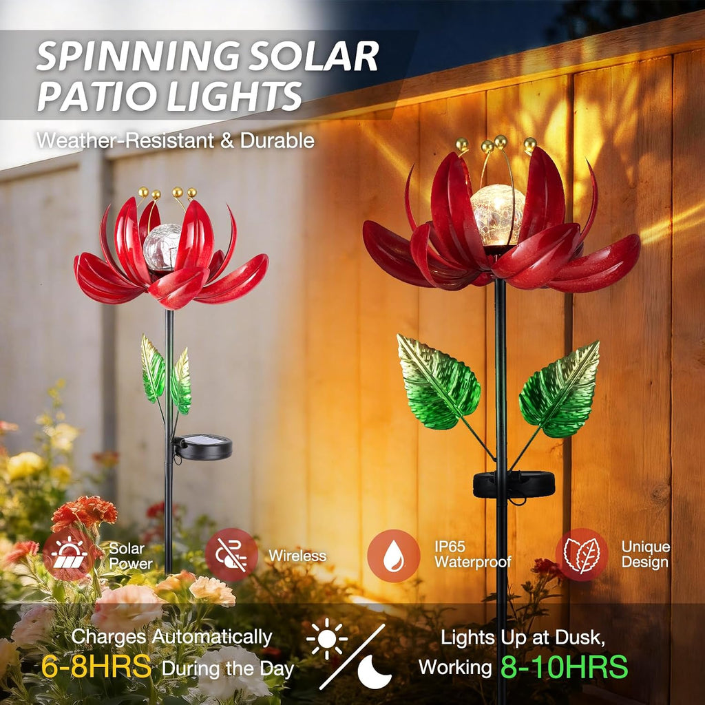 AIINY Solar Lights Outdoor Garden Decor, Solar Wind Spinner Yard Decorations Gifts for Outside, Lotus Windmill Pathway