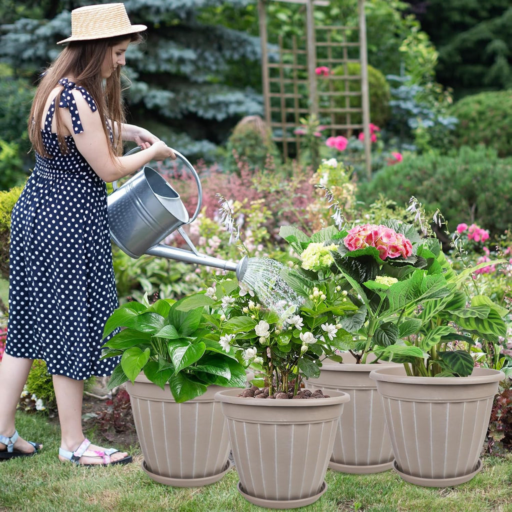 12 Inch Pots for Plants,4 Pack Tall Planter,Large Flower Pot Outdoor | Plastic Garden Pots with Drainage Hole &