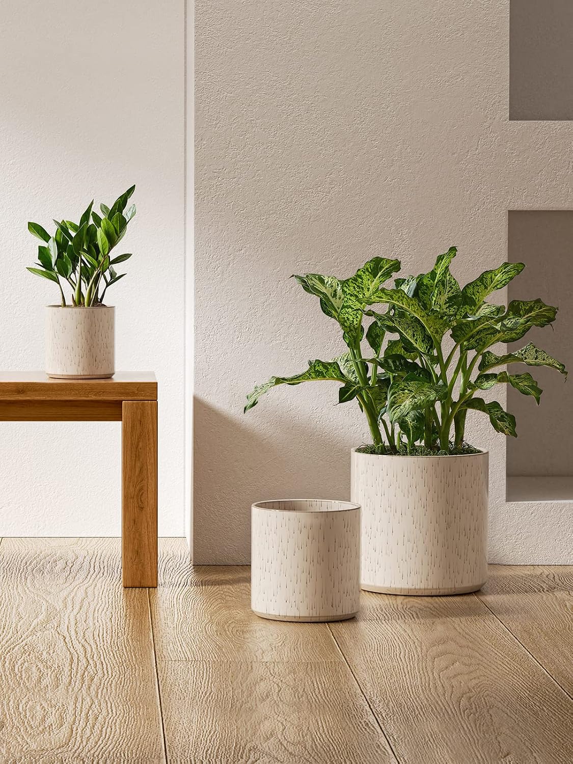 LE TAUCI 10+8+6 Inch Ceramic Pots for Plants, Indoor Planters with Drainage Hole and Plug, Modern Cylinder Flower Pots