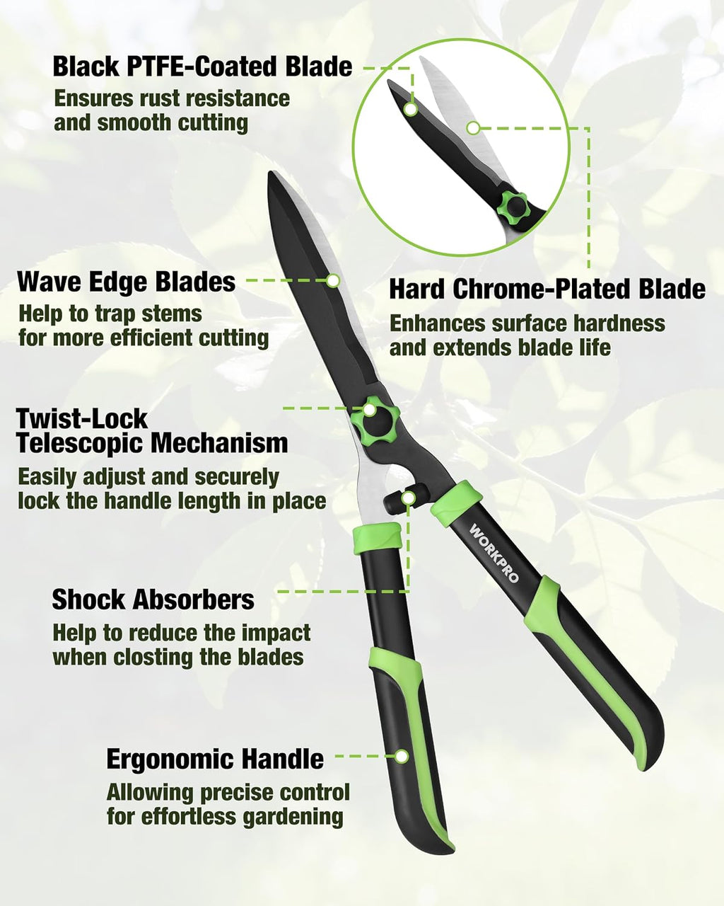 WORKPRO 3-Piece Garden Shears Set, Heavy-Duty Gardening Clippers | Includes 20” Hedge Shear, 24” Anvil Lopper & 8”