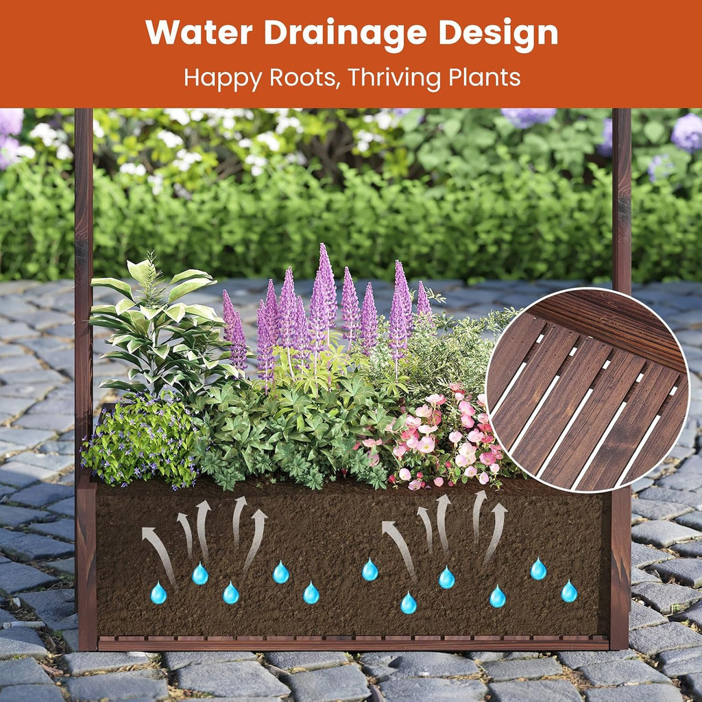 GHWIE Wooden Garden Planter Box, Raised Bed with Vertical Plant Rack, Indoor Outdoor Flower Herb Vegetable Stand