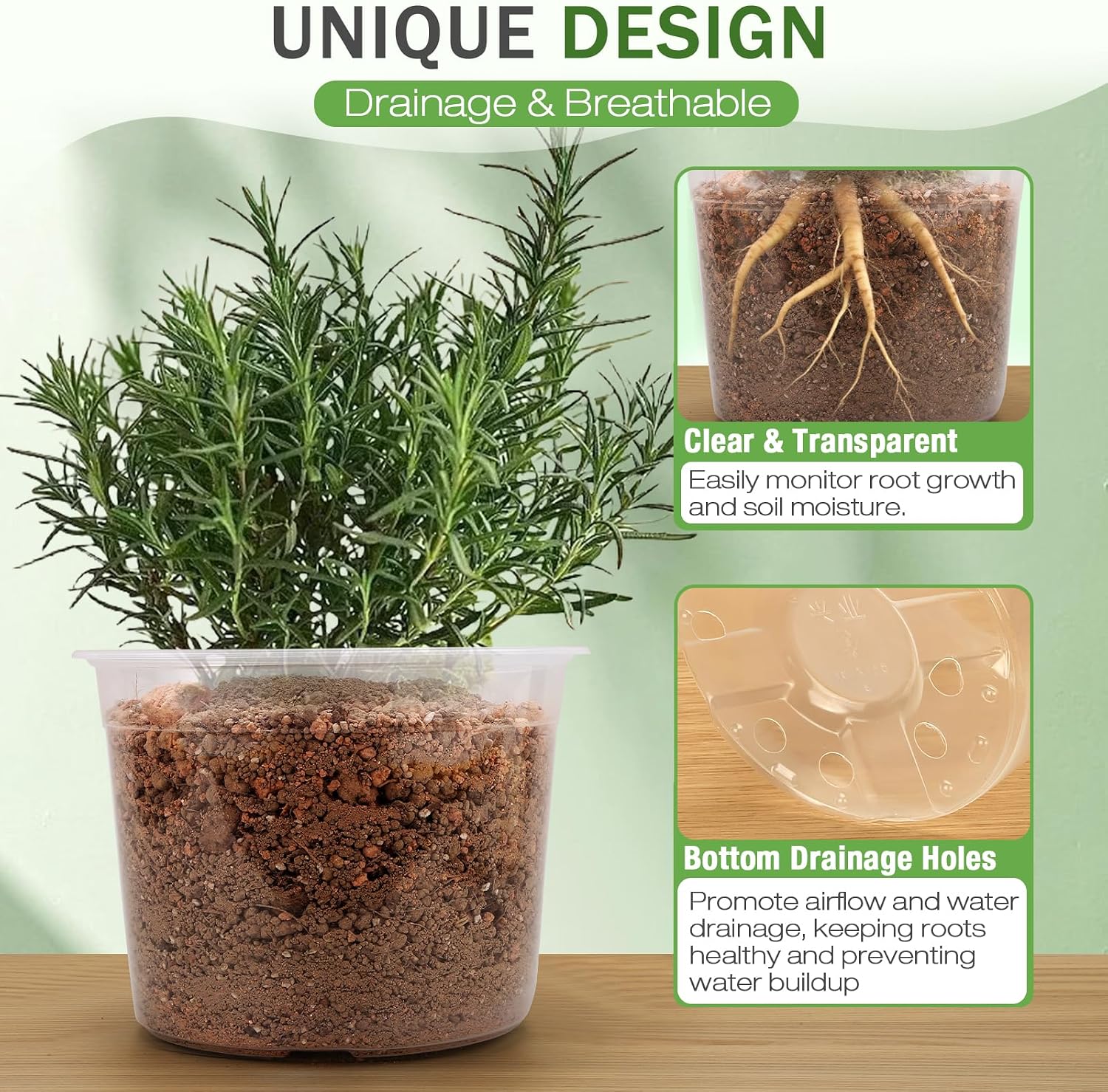 7/8/10 Inch Large Clear Nursery Pots with Drainage, 9 Pack Plastic Pots for Plants, Clear Plant Seedling Pots for