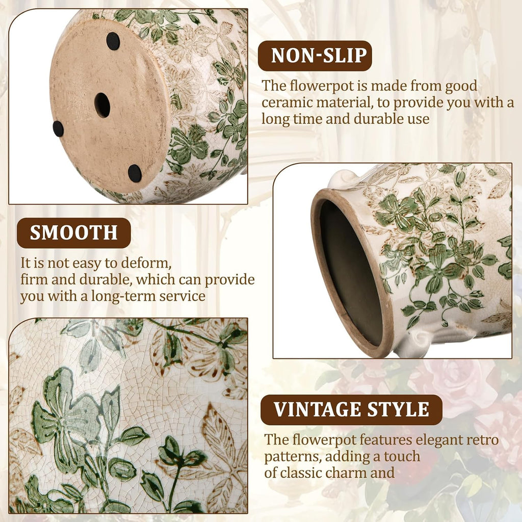 Ceramic Scroll Planter 6.5 Inch Chinoiserie Floral Vase with Drainage Holes Vintage Flower Vase Flower Pot Rustic