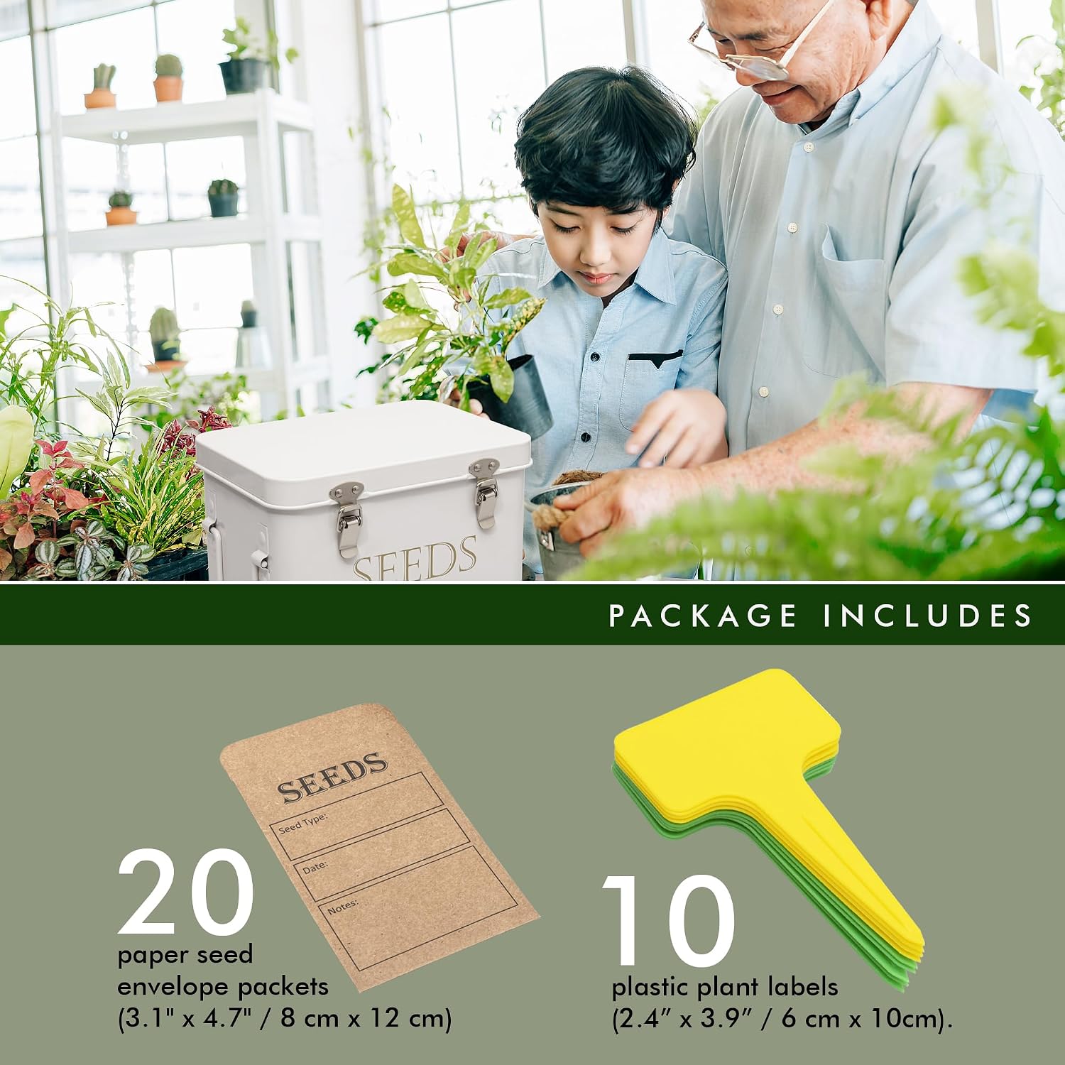 Garden Seed Storage Box with Dividers Seeds Packet Organizer Case for Gardening 3 Inner Slot Bird Plant or Vegetable
