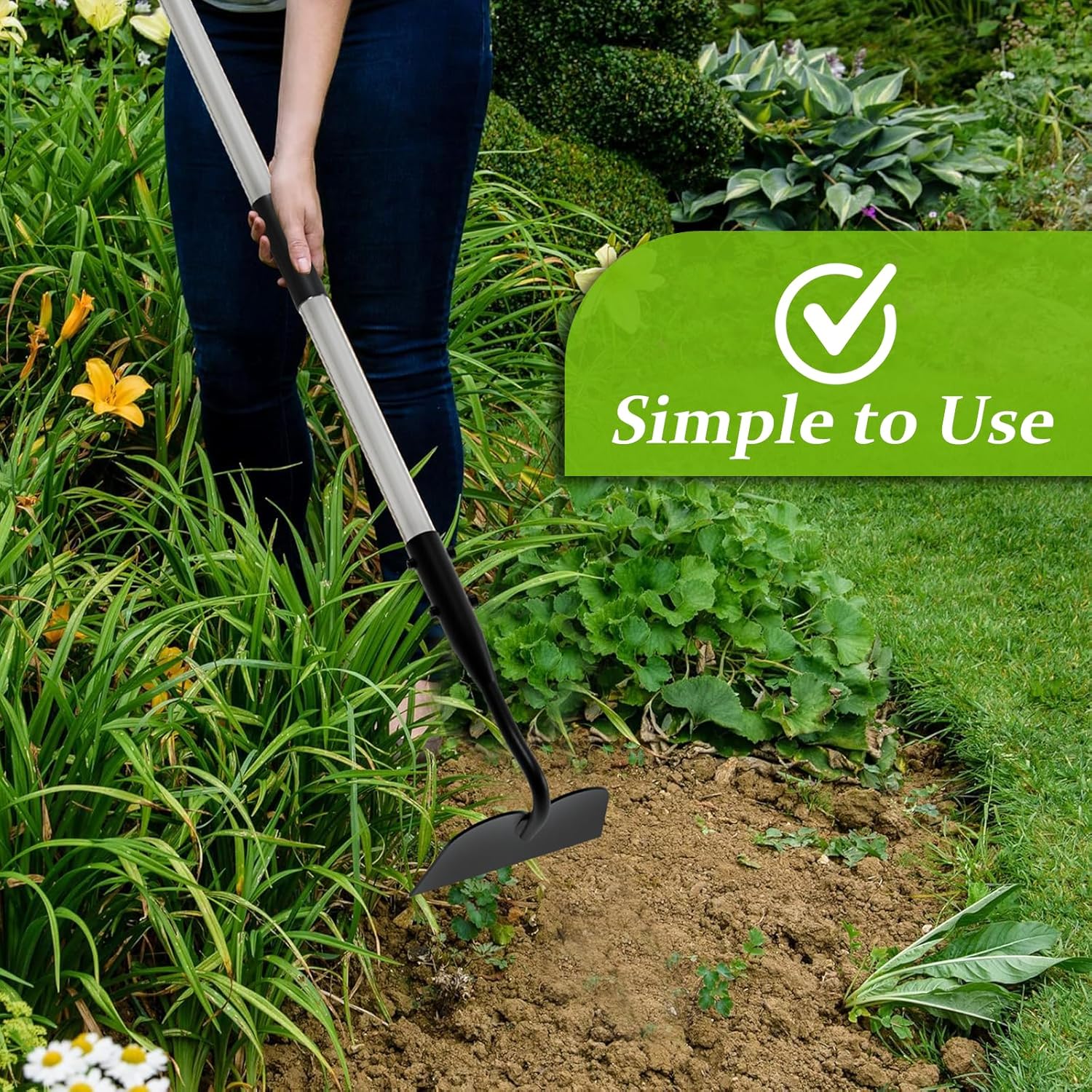 Draw Hoe Garden Tool, Heavy Duty Garden Hoes for Weeding Long Handle, Easy Stand Up Scraping Weeder Tool for Garden