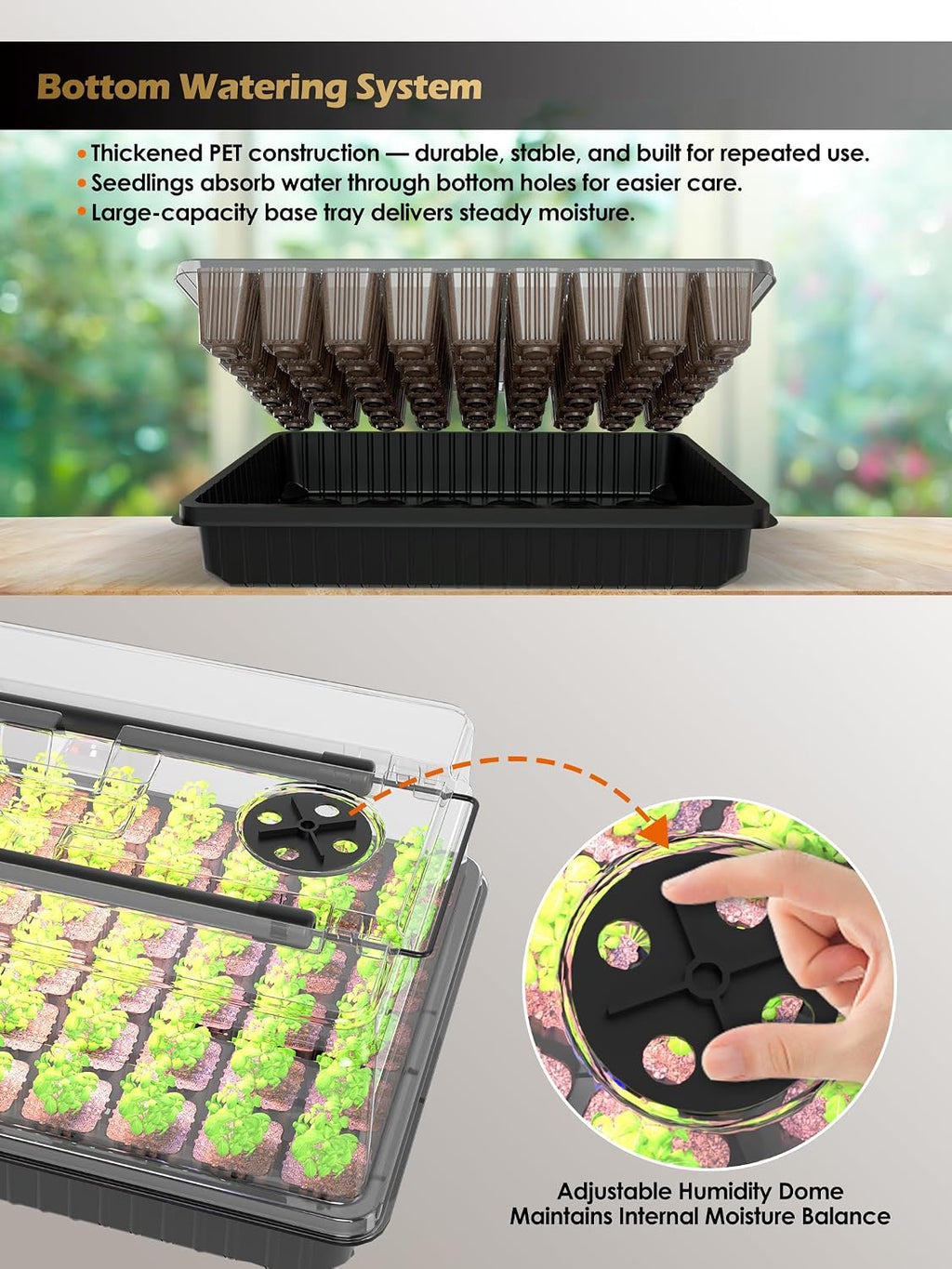 54-Cell Seed Starter Tray with Full Spectrum Grow Light | Plant Germination Trays Growing Kit with Humidity Dome, Auto