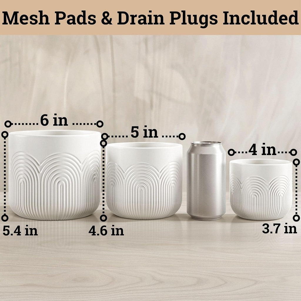 Ceramic Pots for Plants Set of 3, 6, 5, 4 Inch Diameter with Drainage Holes | Thick Durable Ceramic Pots, Plant Pots