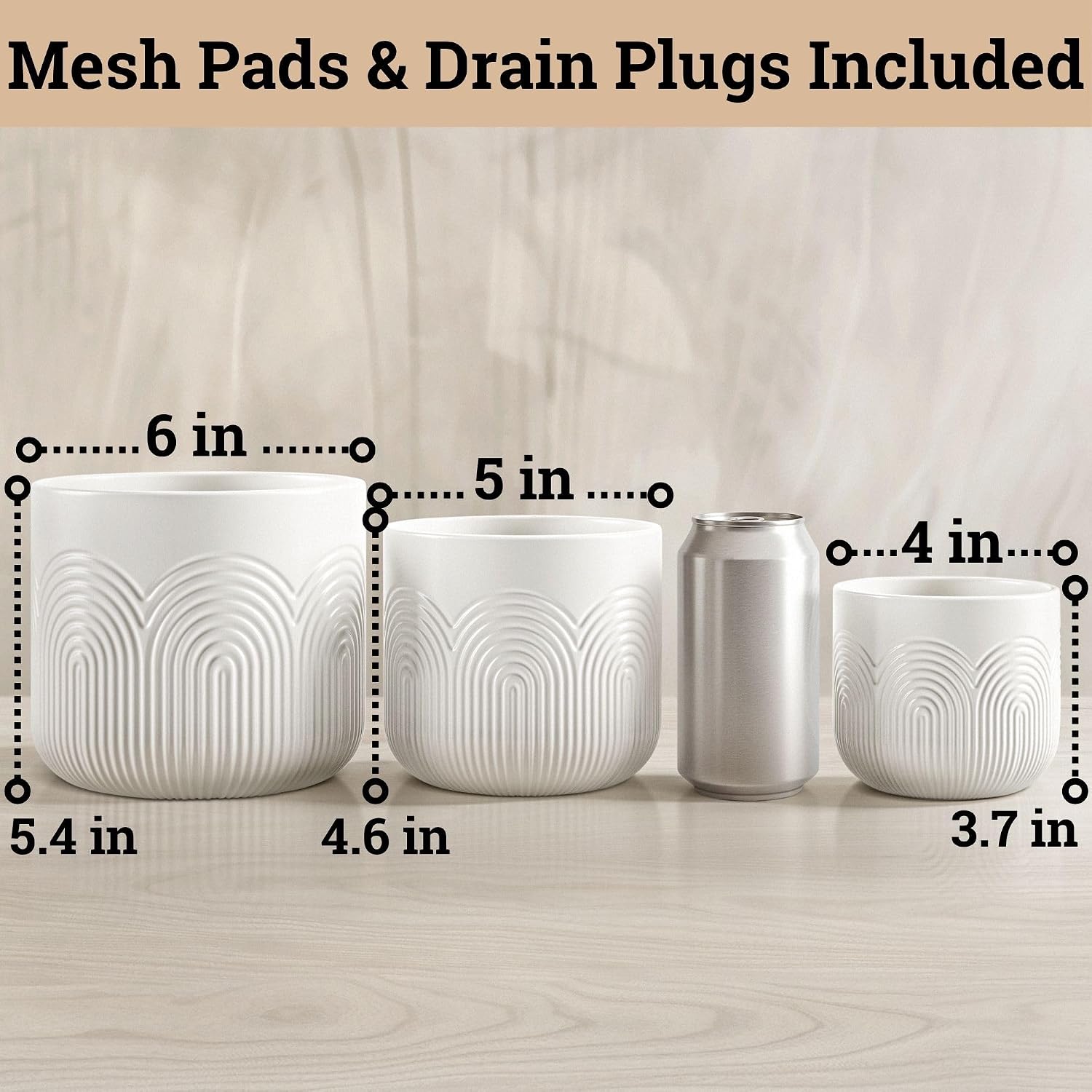 Ceramic Pots for Plants Set of 3, 6, 5, 4 Inch Diameter with Drainage Holes | Thick Durable Ceramic Pots, Plant Pots