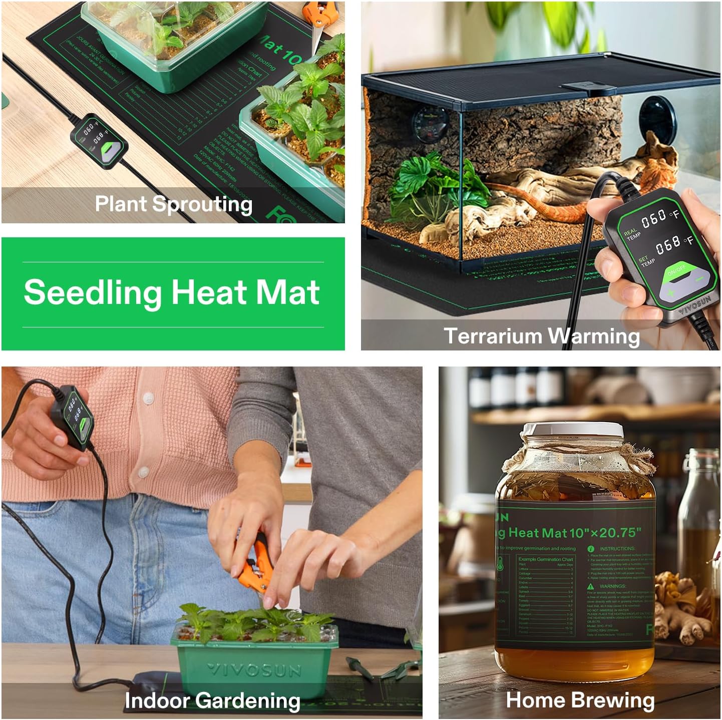 VIVOSUN 10"x20.75" Seedling Heat Mat with Built-in Temperature Controller | UL & MET-Certified Waterproof Plant Heating