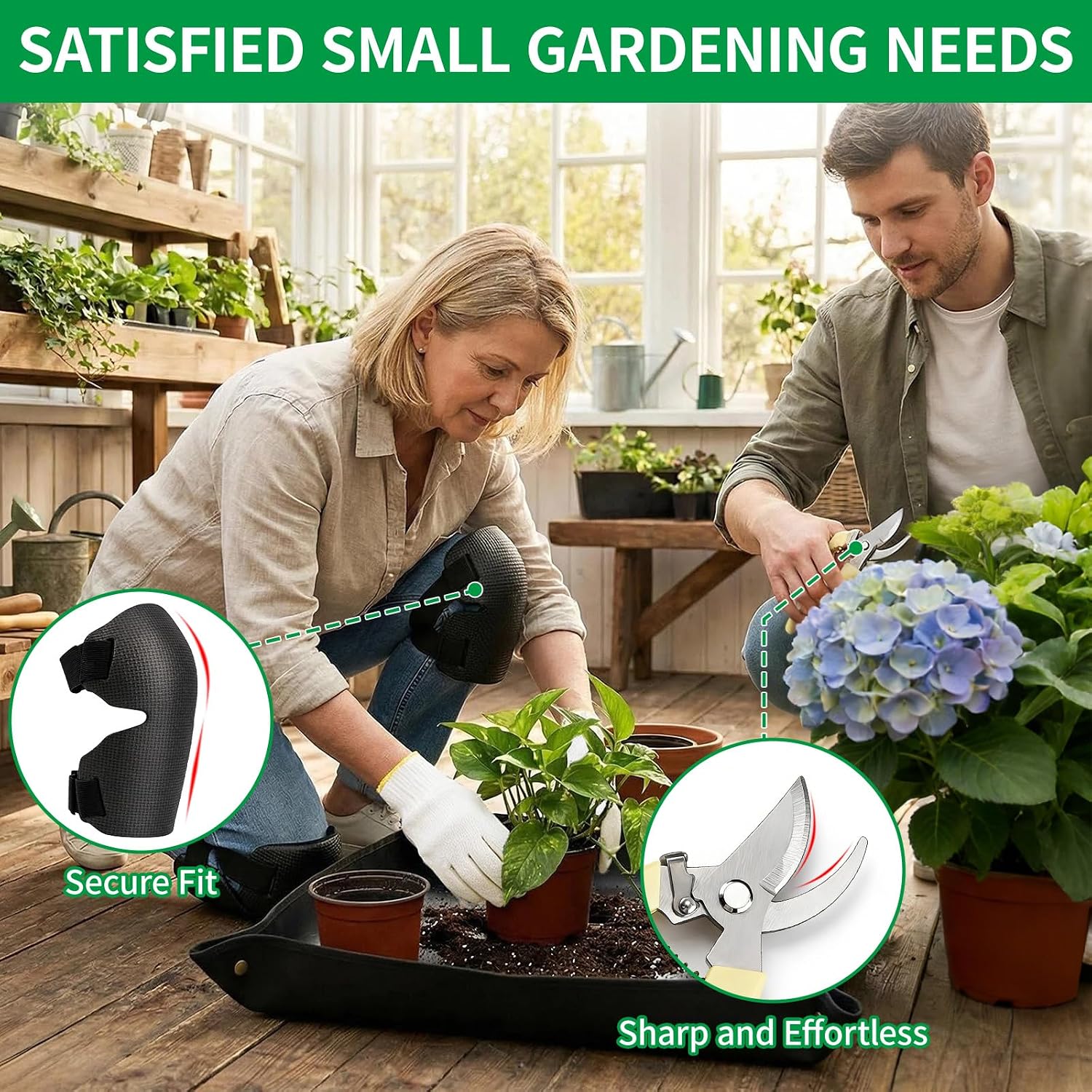 10 Pcs Gardening Tool Set - Heavy Duty Garden Kit with Stainless Steel Pruning Shears, Trowel Garden Tool, Kneeling
