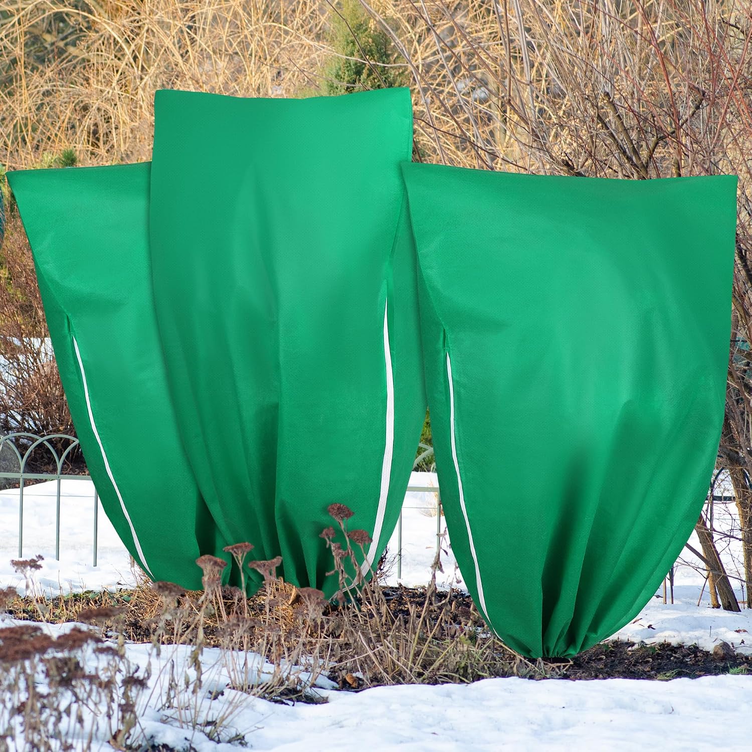 Hahood 10 Pieces Plant Covers Freeze Protection Winter Plant Frost Cover with Drawstring and Zipper Large Plant