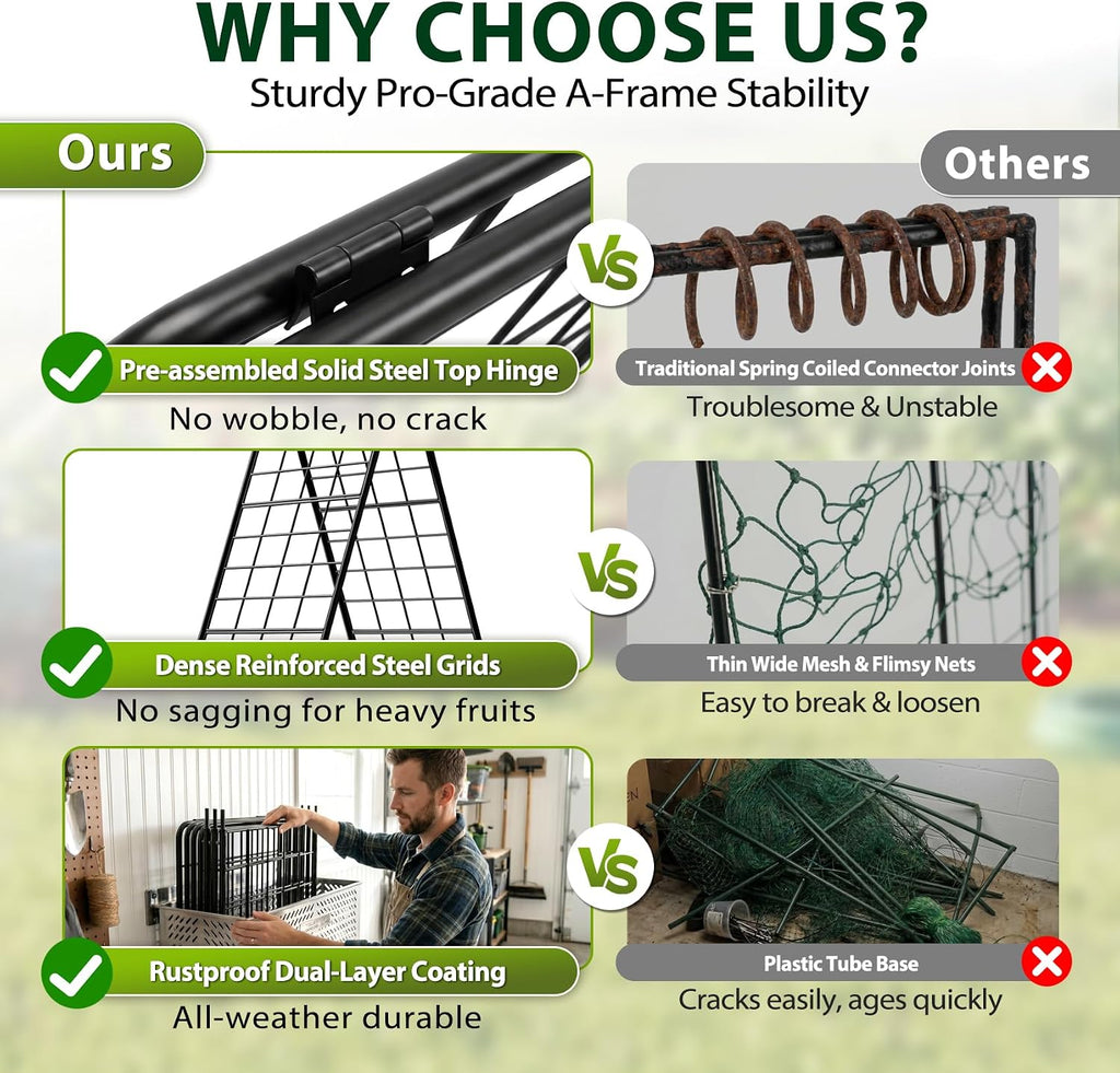 Heavy Duty 2 Pack 50"x17" Adjustable A-Frame Trellis for Climbing Plants Outdoor, Metal Rust-Proof Garden Trellis