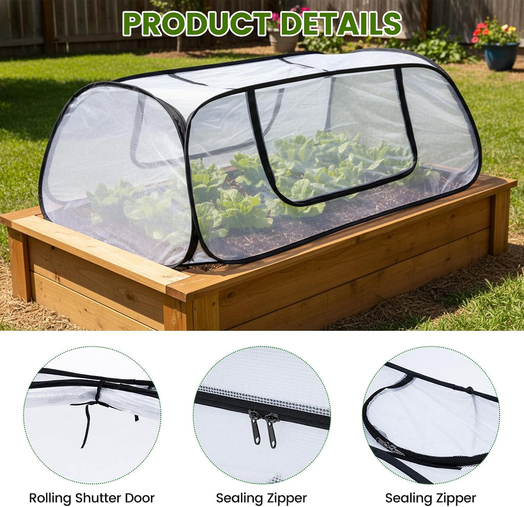 Garden Plant Cover for Raised Beds, 45''x19.6''x17.7'' Garden Row Plants Cover with Storage Bag, Stakes for Protecting