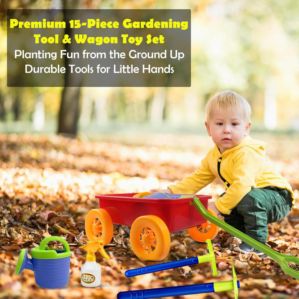 Dimple Red Garden Wagon & Tools Toy Set, 15 Pc Kids Gardening Play Set | Kids Gardening Tools, Premium Wagon Toy Set