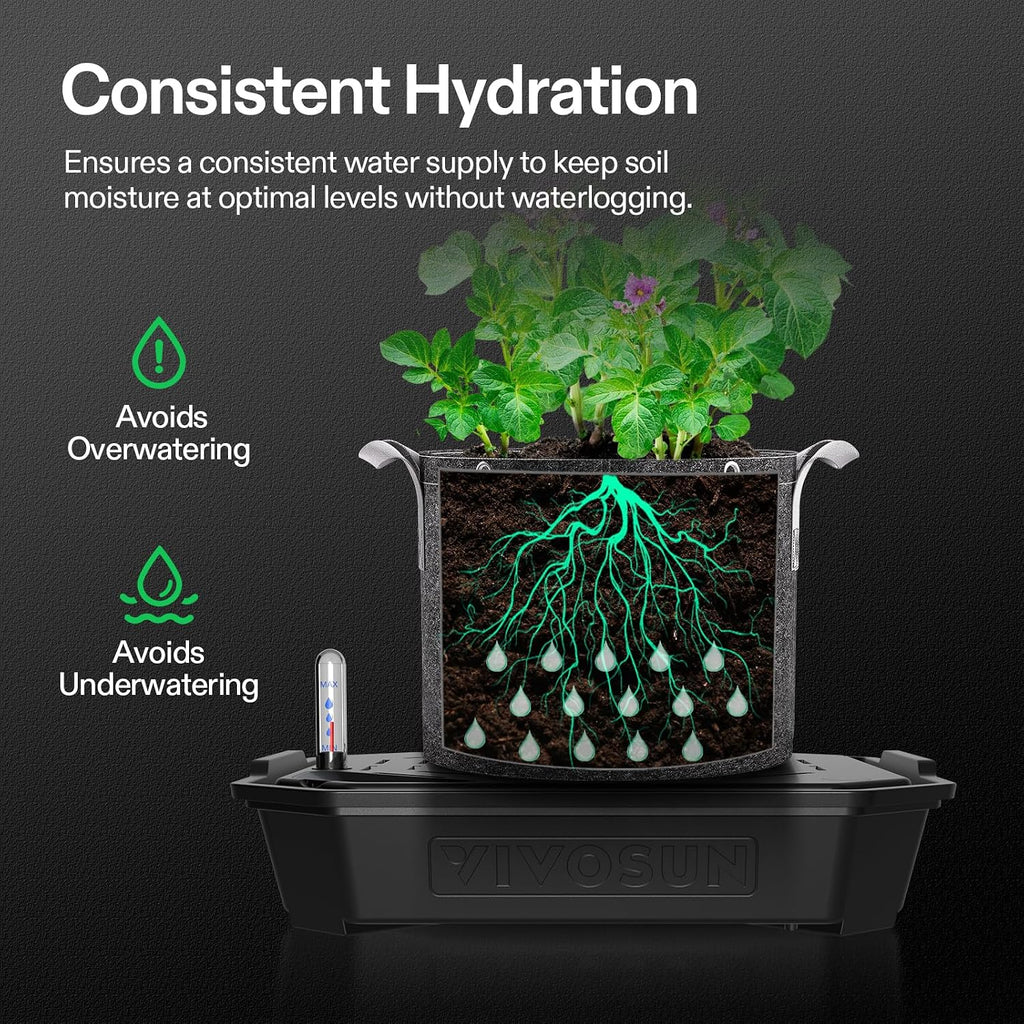 VIVOSUN 4-Pack FlexFeed Self-Watering Pots, Auto Irrigation Fabric Pot Base | Water Meter & Maintenance Window, for Use