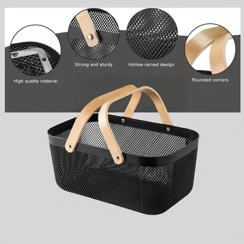 3pcs Collapsible Wooden Handle Plastic Harvest Basket - Rectangular Garden Storage Basket for Picking and Collecting