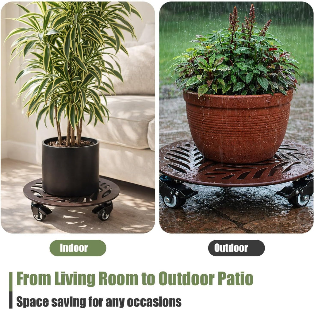 1-Pack Large Metal Plant Caddy with Wheels 13.6 Inches Heavy-duty Rolling Plant Stands with Casters Wheeled Flower Pot