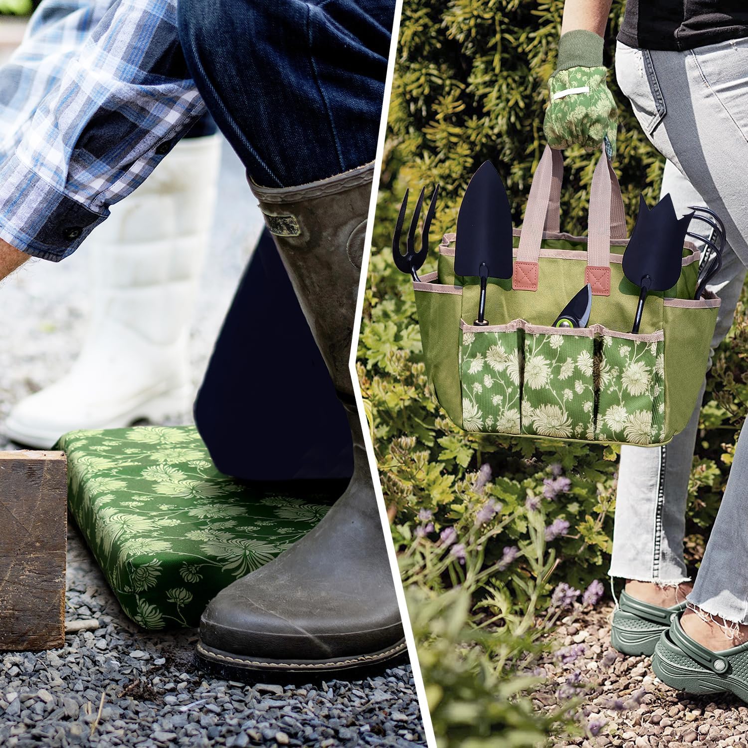 Garden Tools Set, 8 Piece, Heavy Duty Gardening Tools with Wooden Handle, Including Garden Tote, Kneeling Pad, Gloves