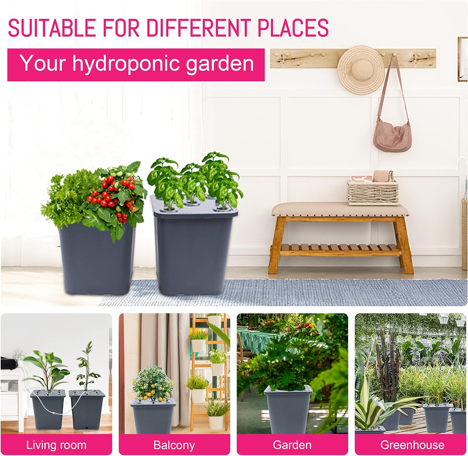 2 Hydroponic Buckets Kit for Plants, Hydroponics Growing System for Herbs/Tomato/Vegetables, DWC System with Air Pump &