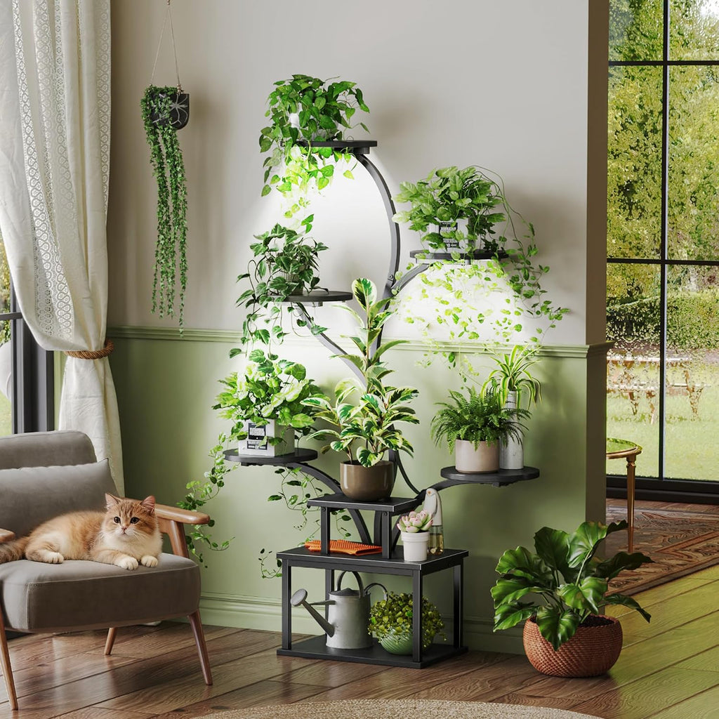 51 Inch Plant Stand with Grow Lights, 8 Tiered Indoor Plant Shelf | Corner Plant Rack with Larger Flower Holder
