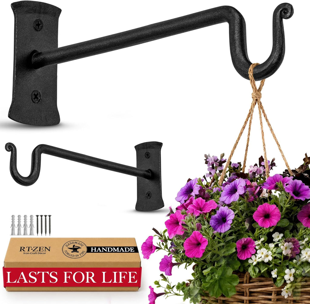 Plant Hangers Outdoor or Indoor Heavy Duty Wall Bracket Hooks | Wrought Iron Metal Hanger Indoor Hook for Hanging