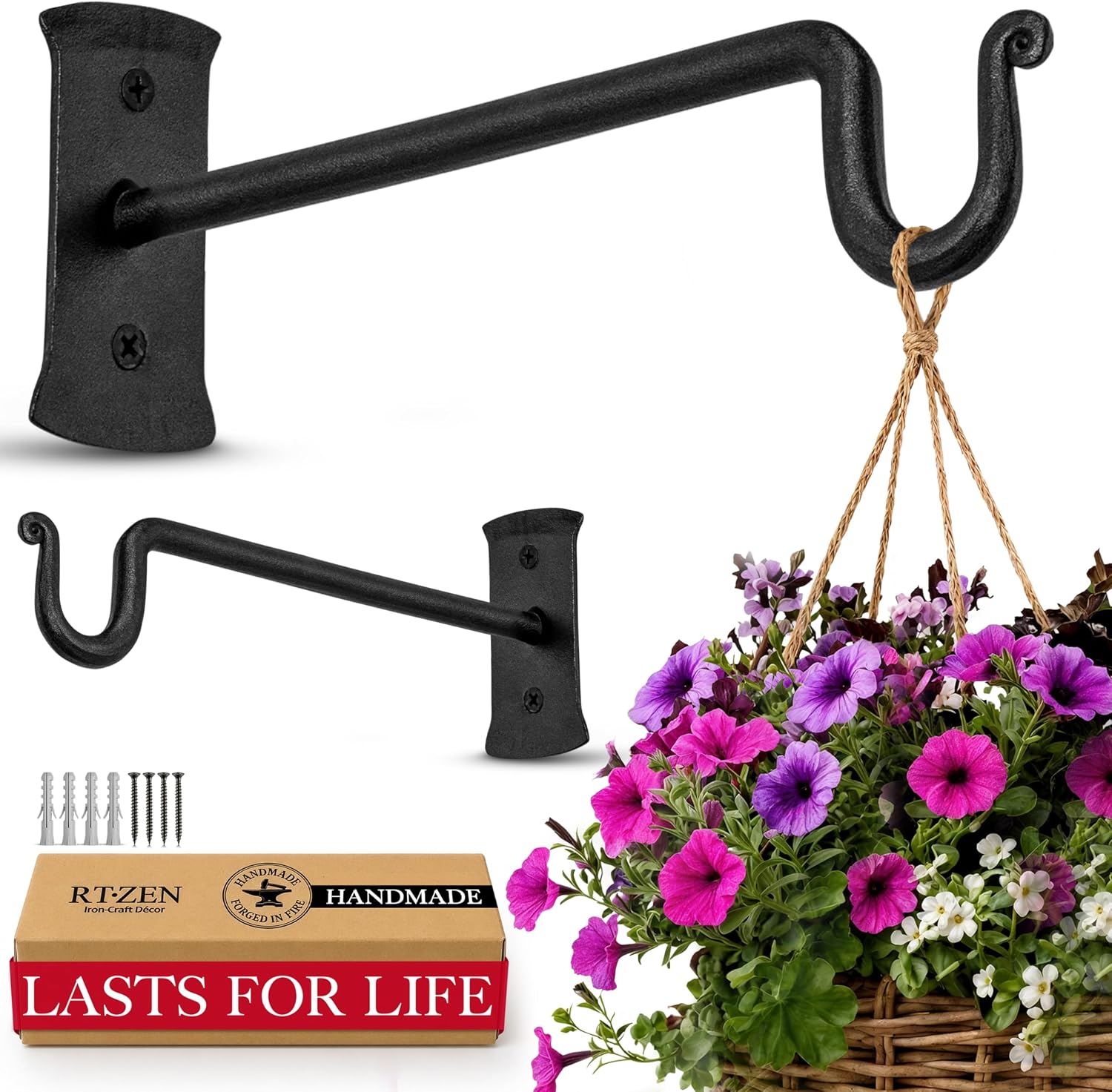 Plant Hangers Outdoor or Indoor Heavy Duty Wall Bracket Hooks | Wrought Iron Metal Hanger Indoor Hook for Hanging