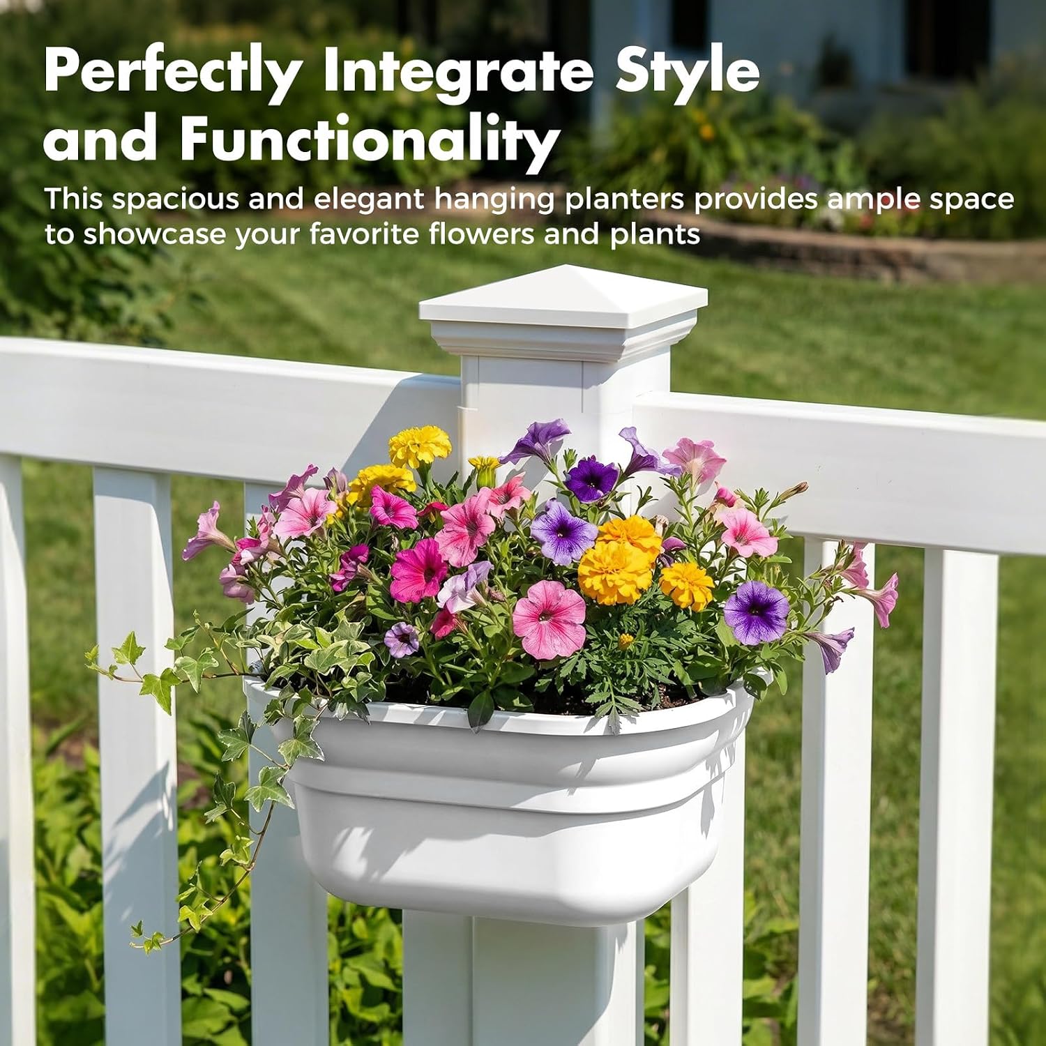 Hanging Planters for Outdoor Plants - Fence Hanging Planters for PVC Fence, Plant Hangers Hanging Plant Flower Pots