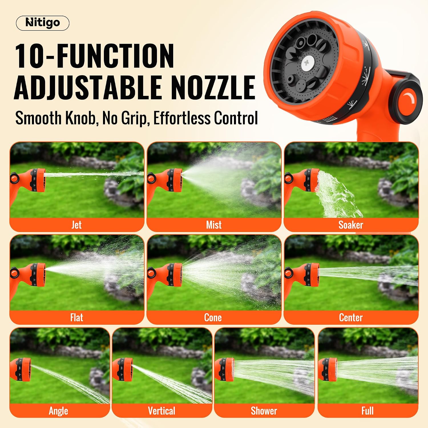 Nitigo Ultra Lightweight Garden Hose 50 FT, 2 Pounds | Wear-Resistant Nylon Outer Layer, Non-Expanding Flexible Water