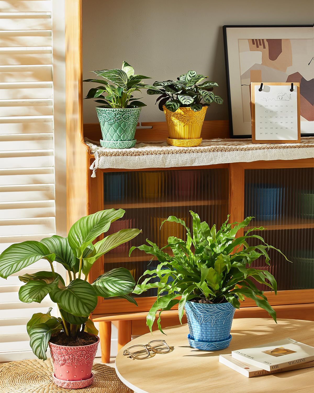 Metahom Ceramic Plant Pots, 5.8 Inch Flower Pots for Indoor Plants, Planters with Drainage Hole & Saucer, Garden