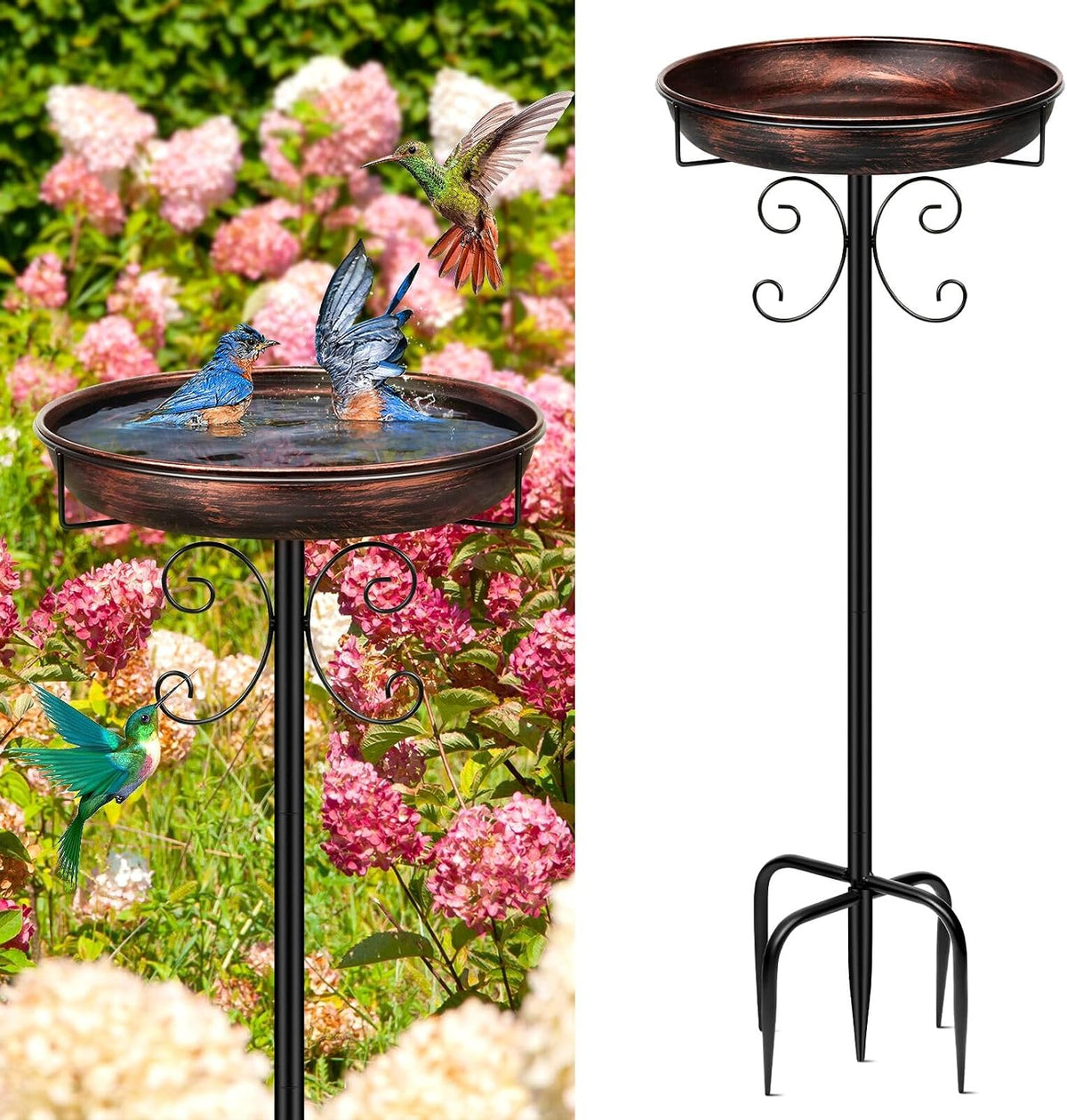 Gtongoko Metal Bird Bath for Outdoors, 34" Tall Bird Bath with 12" Removable Bowl, Heavy Duty 5-Prong Stable Base, Easy-to-Clean Heavy Duty Birdbath & Bird Feeder for Garden, Patio, Yard