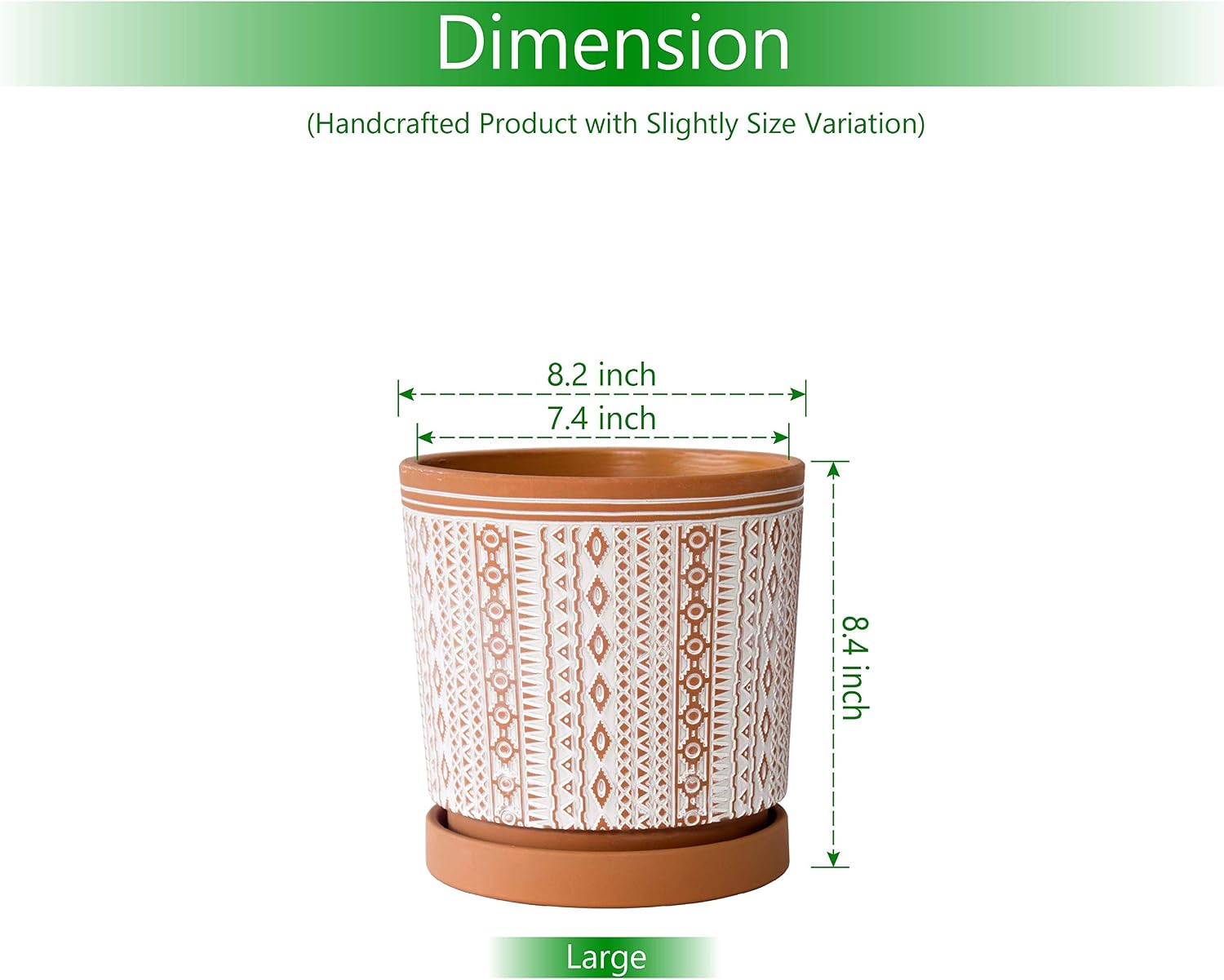 D'vine Dev Geometric Terracotta Planter, 8.2 in, Red/White, 33-958-A-1 | Hand-Painted Pattern, Natural Clay Texture