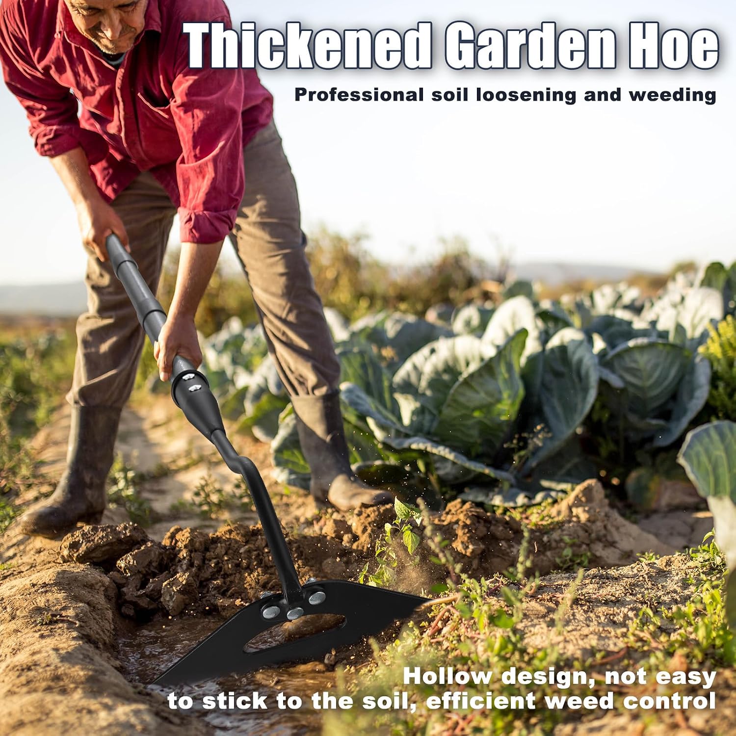 Hoe Garden Tool, Hollow Hoe with 55 Inch Long Handle, Adjustable Manual Weeder Heavy Duty Garden Hoe for Weeding