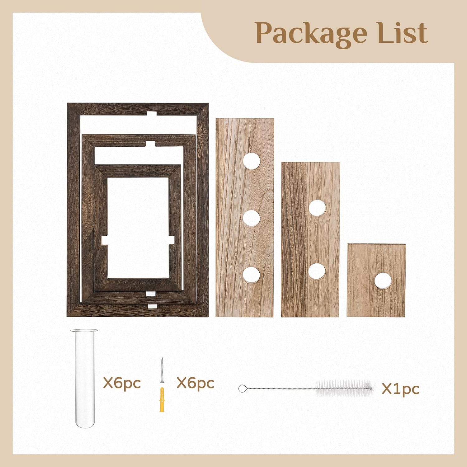 Wall Propagation Station Set with Glass Tubes | 3 Wood Wall Frames with 6 Borosilicate Glass Tubes for Plant Cuttings