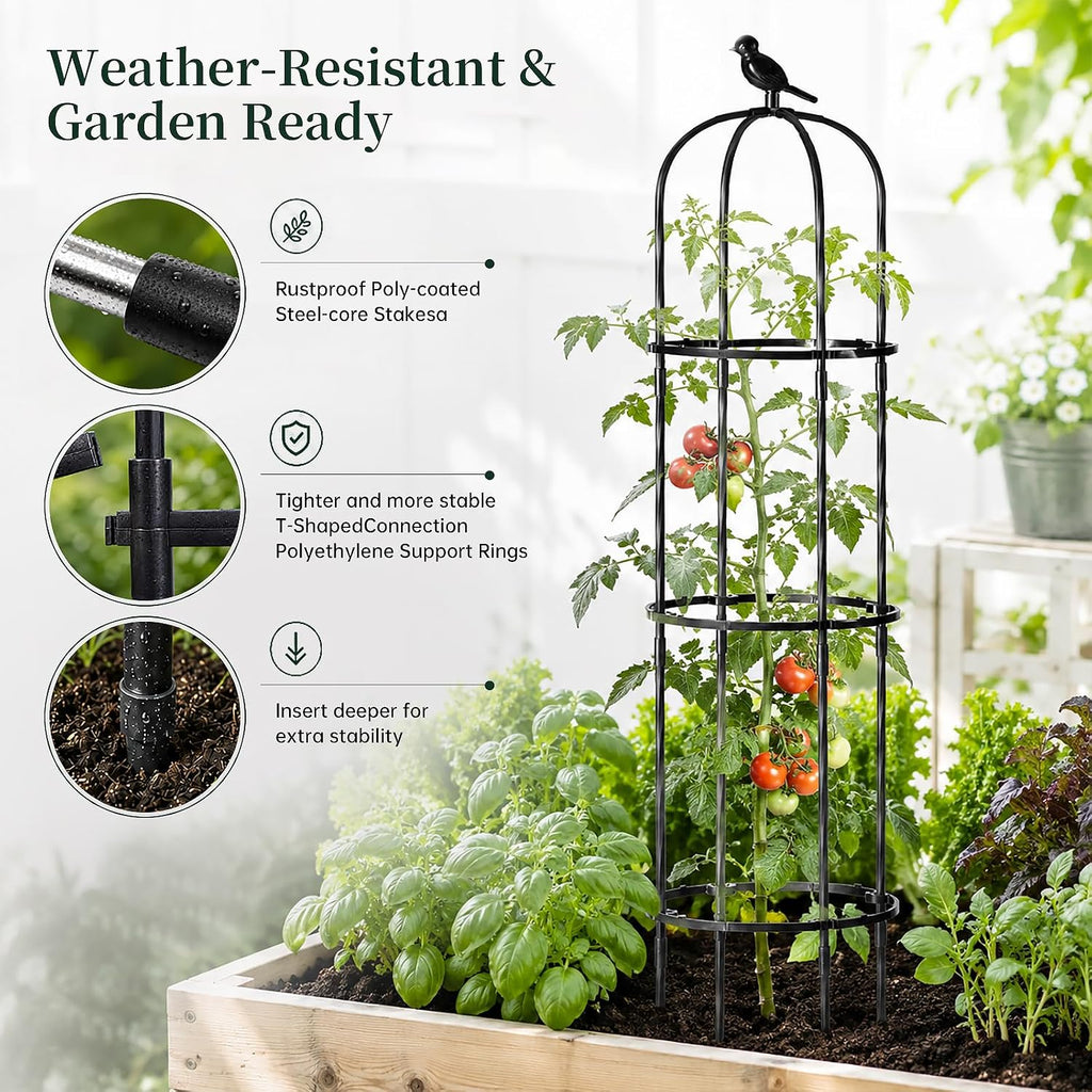 FOLLOOK Garden Obelisk Trellis for Climbing Plants Outdoor, 2 Pack | 67 Inch Lightweight Round Plant Support for Roses