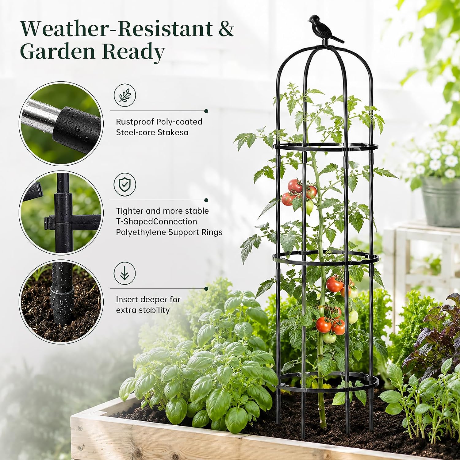 FOLLOOK Garden Obelisk Trellis for Climbing Plants Outdoor, 2 Pack | 67 Inch Lightweight Round Plant Support for Roses