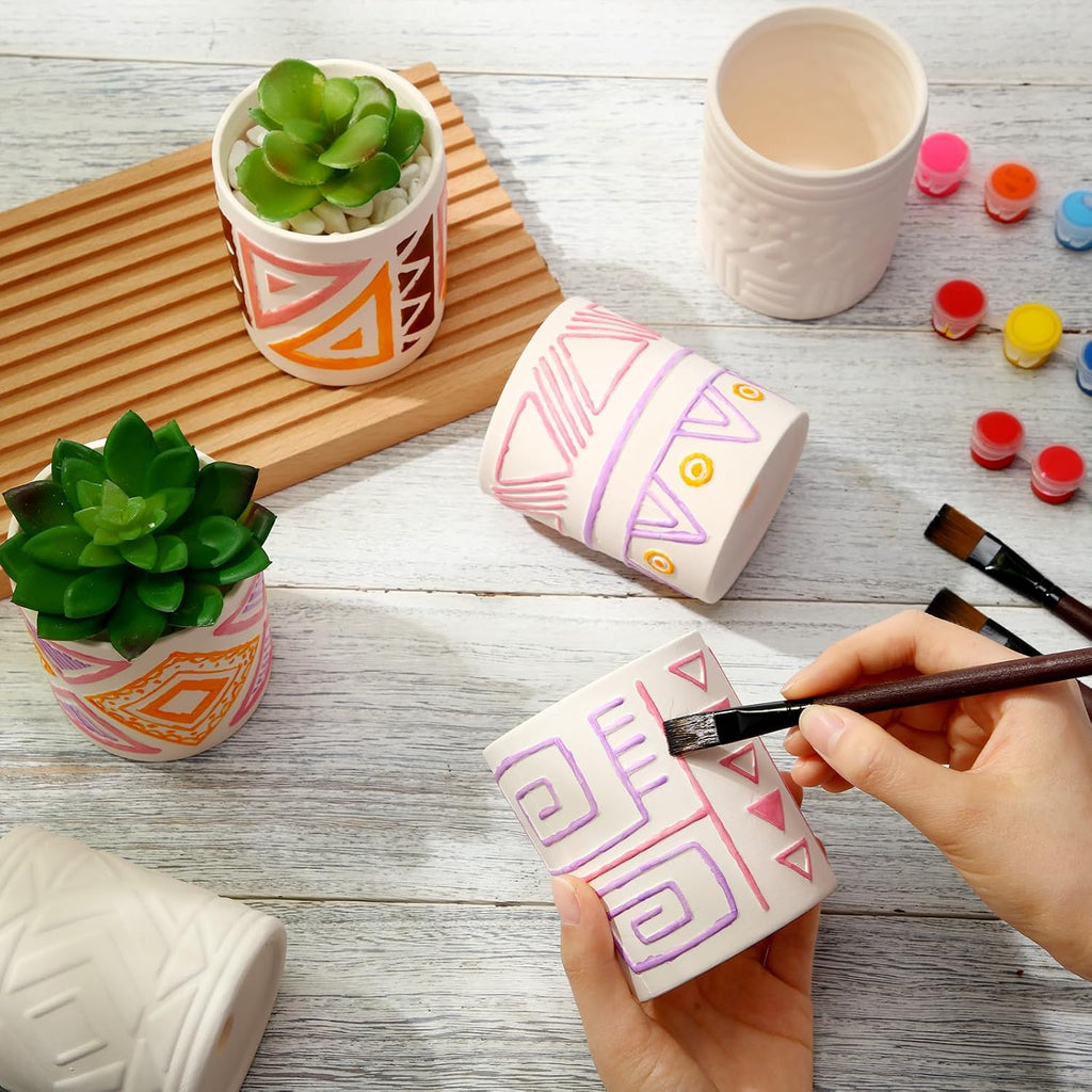 Zubebe 12 Pcs Paint Your Own Flower Ceramic Pots with Drainage Hole, 8 Style Bohemian Unfinished Succulent Pots