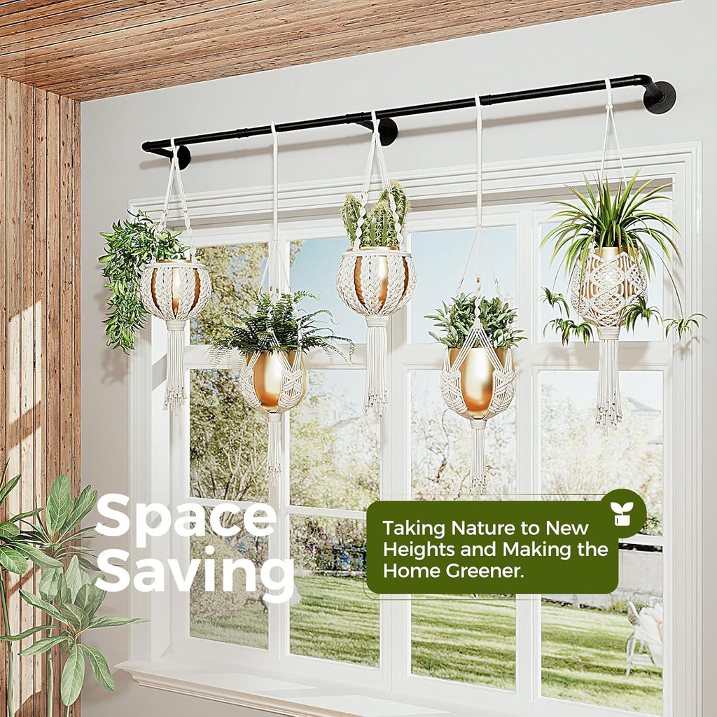 Bamworld Plant Hanger Indoor 70in Hanging Planters Rod Hanging Plant Holder | for Window Plant Shelves Metal Rod，Pots