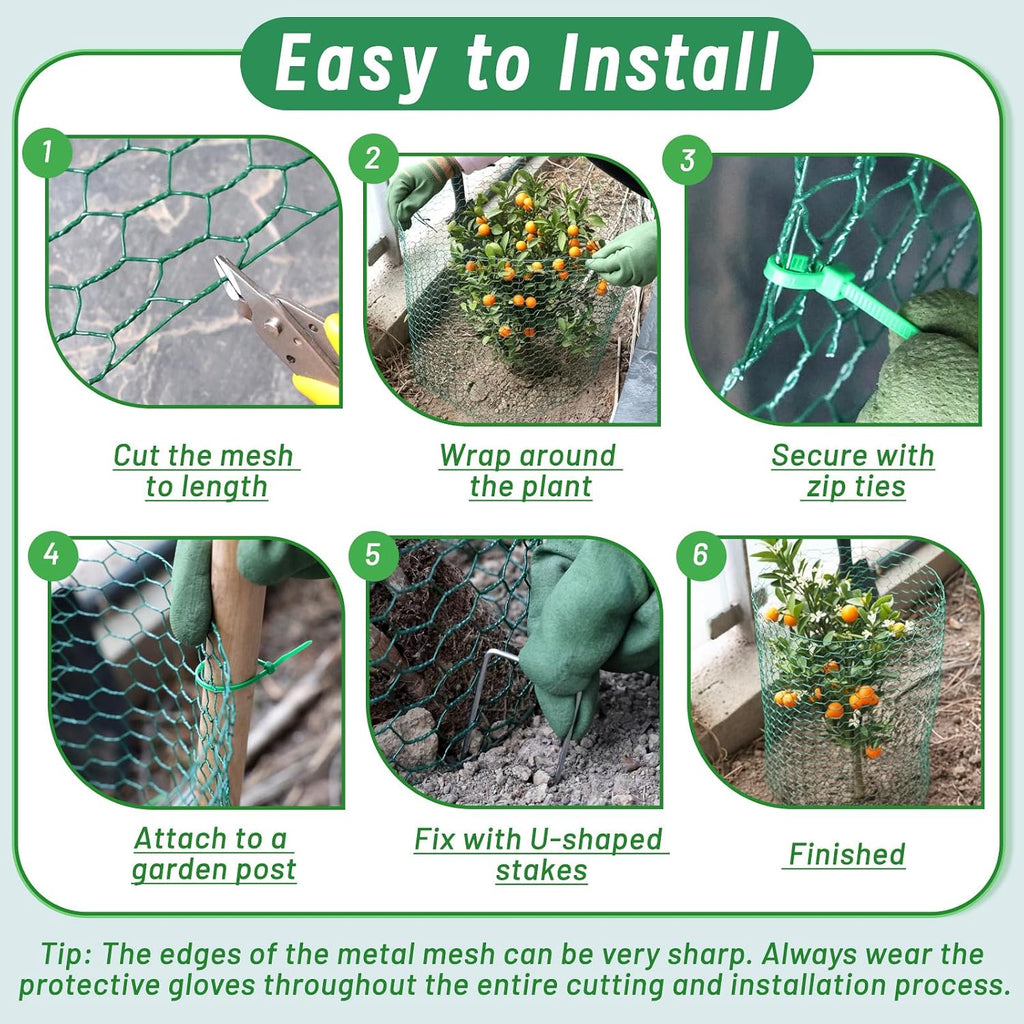 Convivium Plant Protectors from Animals, 0.8mm Free-Cut Green Chicken Wire Mesh, PVC Coated Tree Trunk Guard & Garden