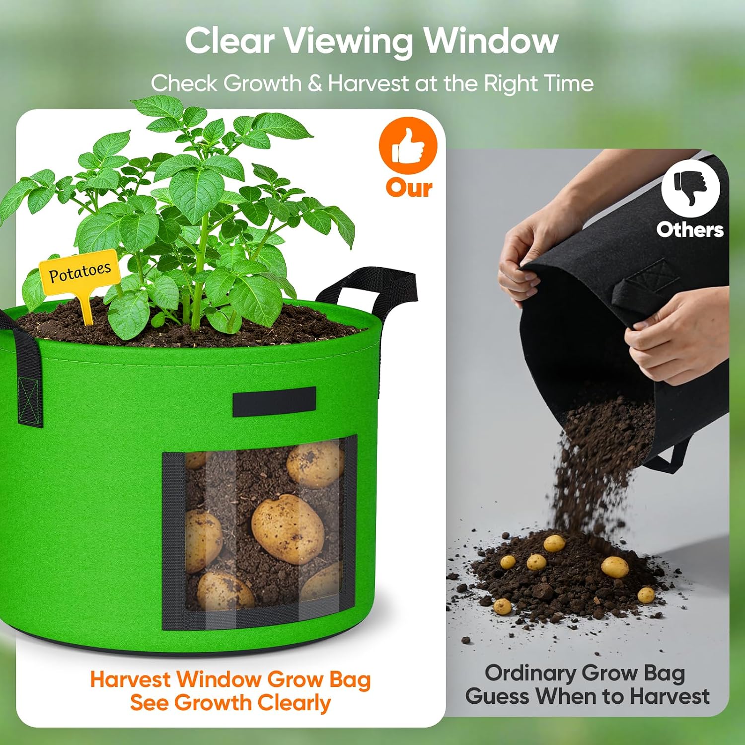 20 Gallon Potato Grow Bags: 5 Pack Colorful Gardening Supplies Fabric Pots | Clear Harvest Window & Durable Handles