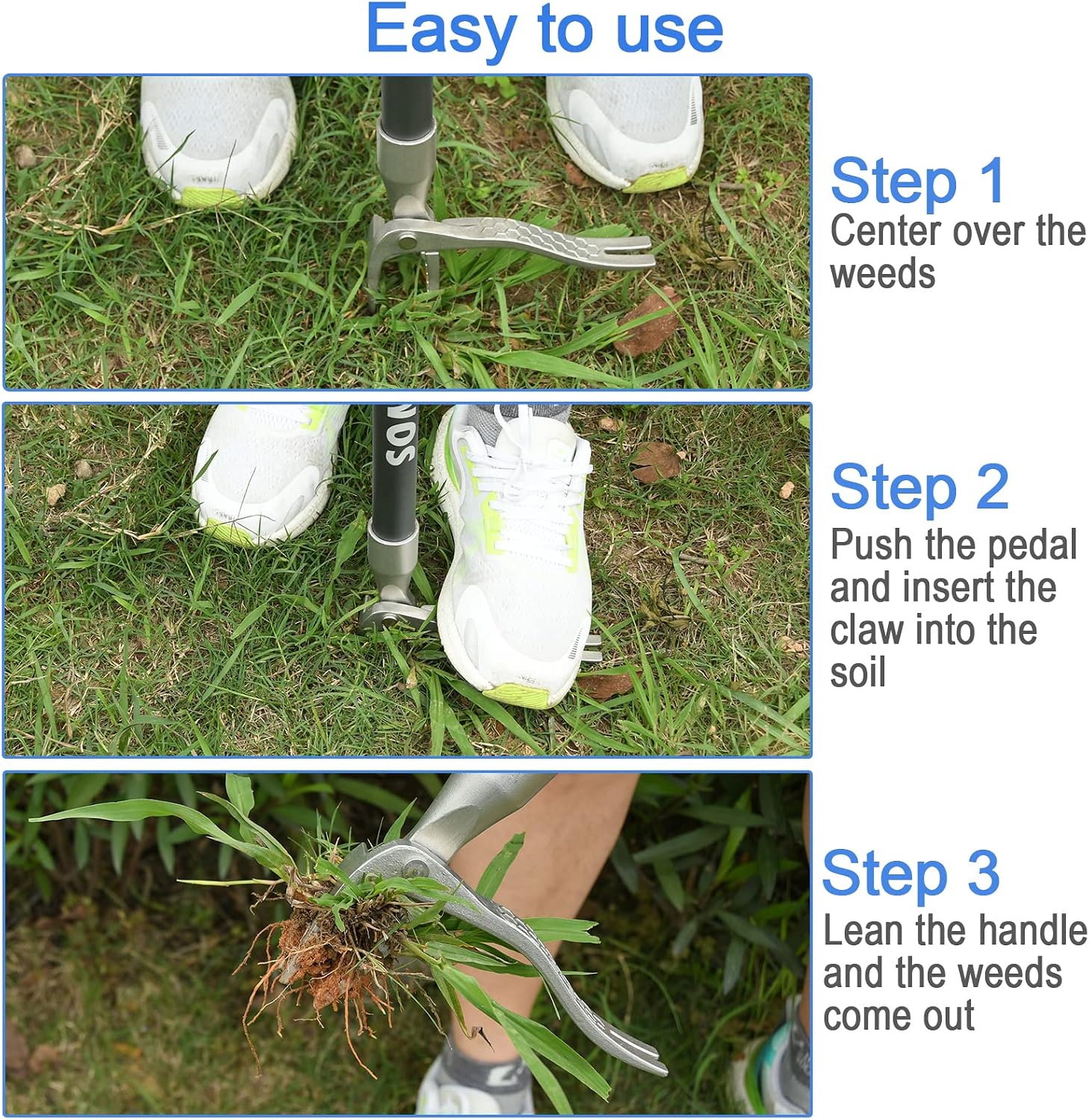 SOMOLUX 52'' Weed Puller Stand-up Weeder Weeding Tool for Gardening Heavy-duty Stainless Steel Claw with Long Metal