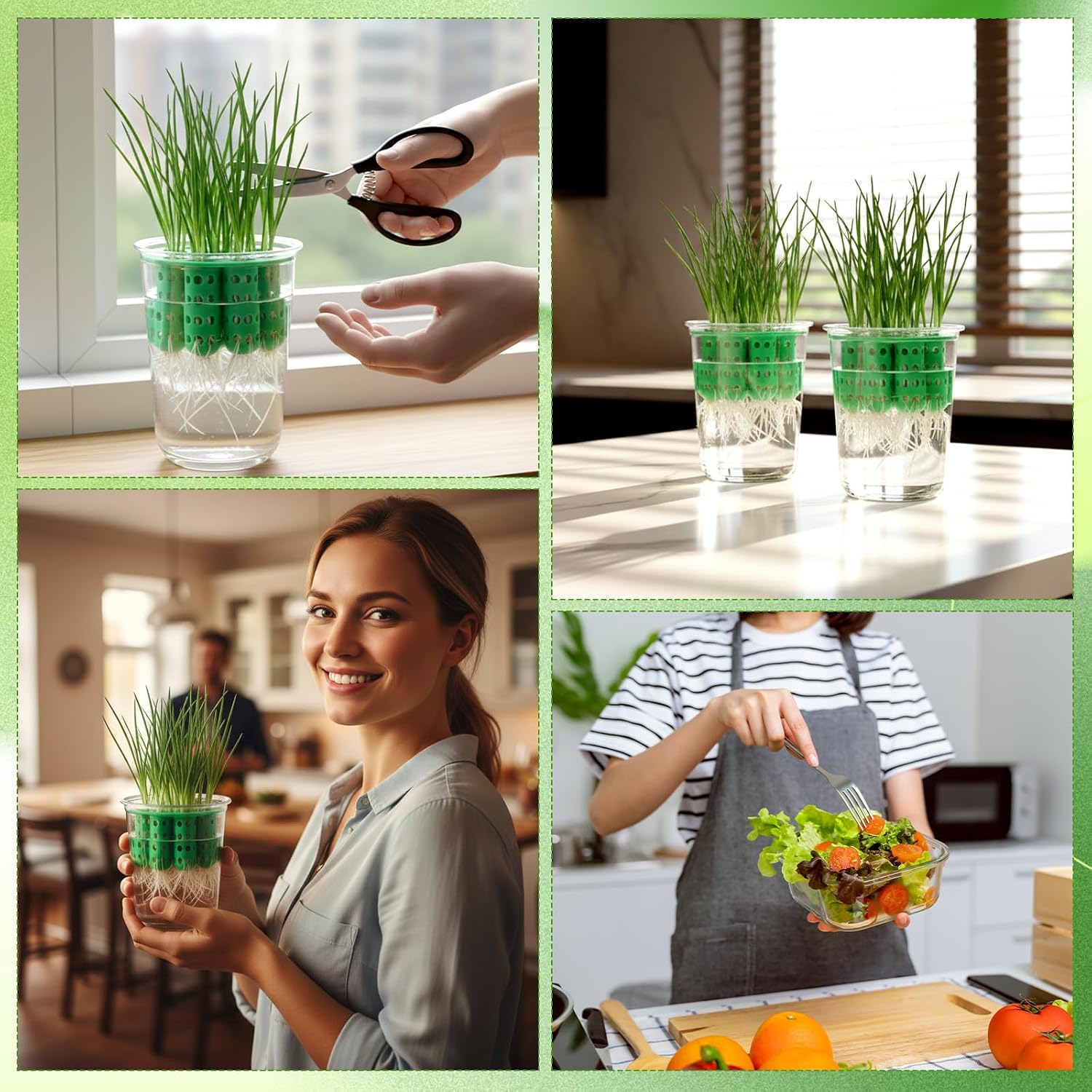 4 Pack Green Onion Planter Scallion Grower Seed Sprouting Kit Compatible with Regular Mouth Mason Jar for Windowsill