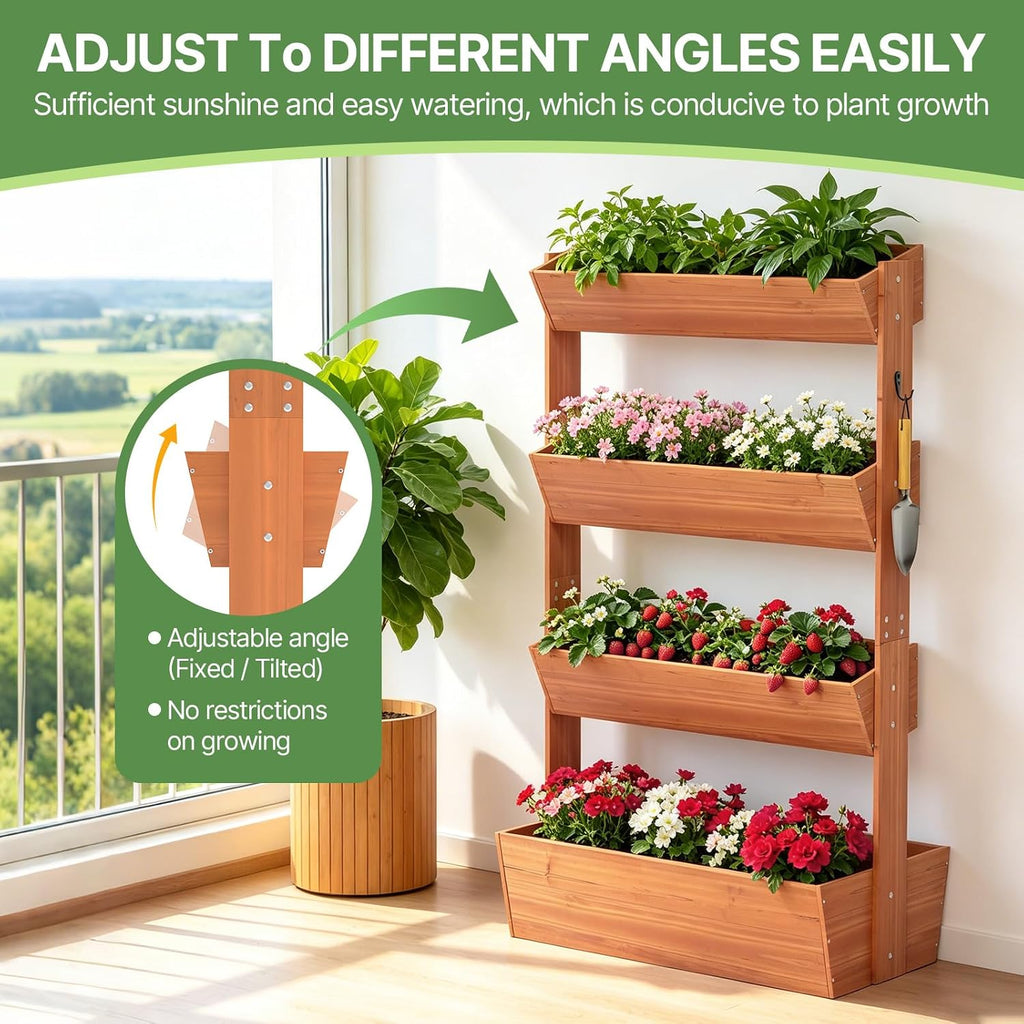 Suteck Raised Garden Bed, 4 Tier Vertical Wooden Planter Box | Freestanding Outdoor Planters for Vegetables, Flowers &
