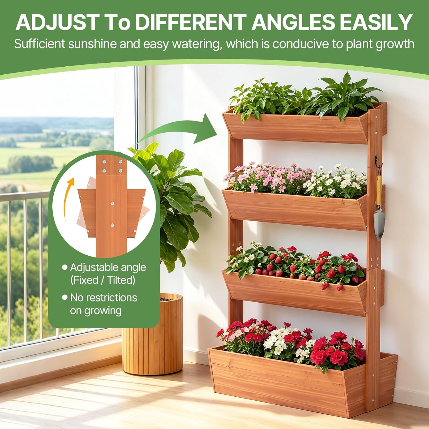 Suteck Raised Garden Bed, 4 Tier Vertical Wooden Planter Box | Freestanding Outdoor Planters for Vegetables, Flowers &